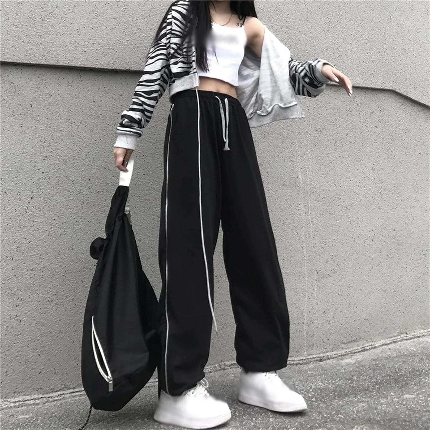 شلوار زنانه، شلوار ورزشی زنانه بهاره، شلوار راسته خیابانی، کمر بلند، شلوار گشاد مد روز راه راه، شلوار ساق پهن غیر رسمی (رنگ: Hortel، سایز: X-Large)