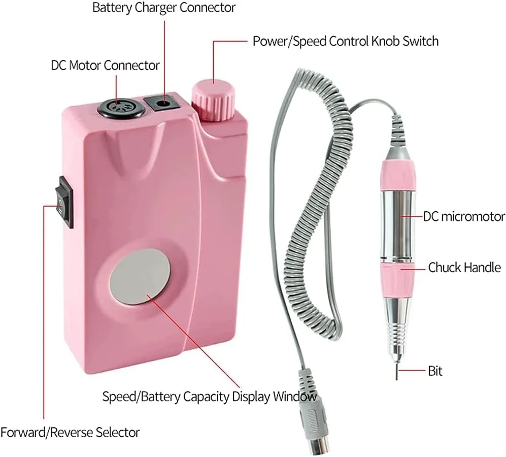دستگاه سوهان برقی ناخن 30000 دور در دقیقه، ابزار مانیکور و پدیکور به همراه متعلقات، کیت تجهیزات حرفه ای طراحی ناخن، به همراه 6 سری سوهان، مناسب برای استفاده در منزل و سالن، سفید