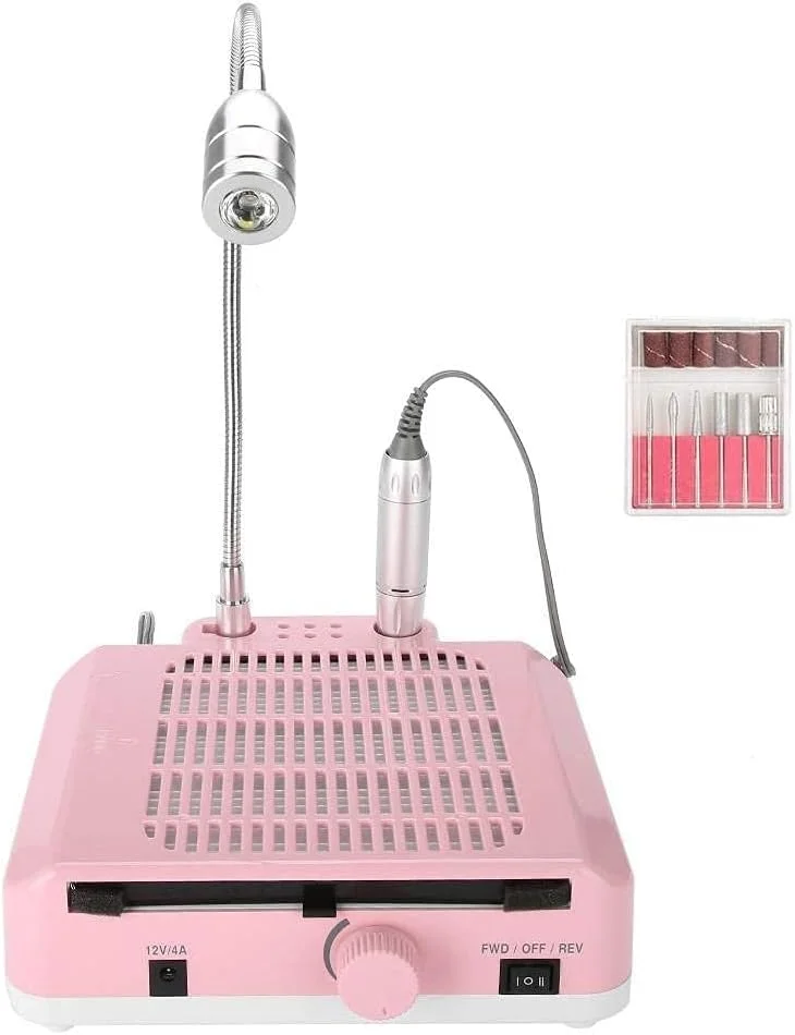 دستگاه سوهان برقی ناخن 30000 دور در دقیقه - دستگاه پولیش و سوهان ناخن 3 در 1 با جمع کننده گرد و غبار و چراغ LED رومیزی ایده آل برای استفاده خانگی (رنگ: سفید)