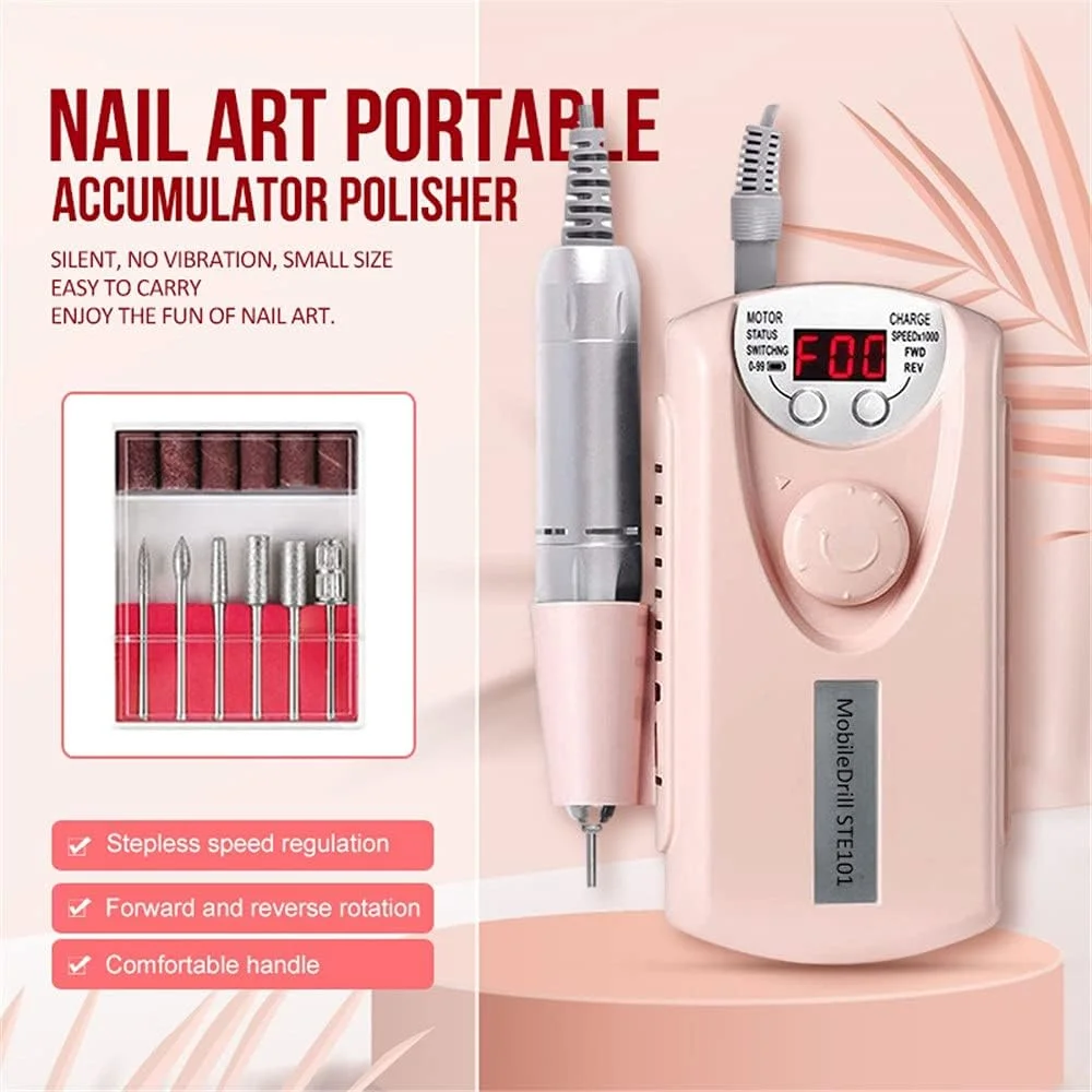 دستگاه سوهان برقی ناخن 30000 دور در دقیقه، پولیشر ژل ناخن، دستگاه سوهان ناخن برقی برای سالن یا استفاده خانگی (رنگ: صورتی)