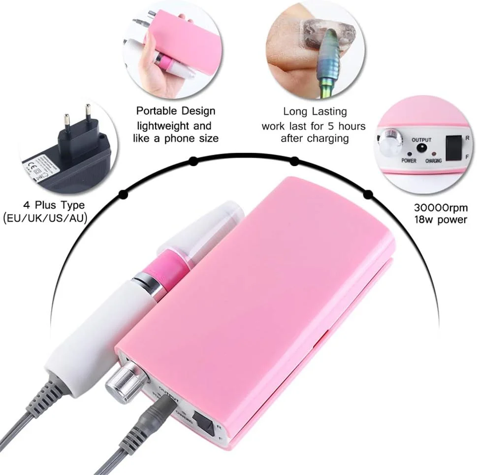 دستگاه سوهان برقی ناخن 30000 دور در دقیقه 18 وات حرفه ای اتوماتیک برای ناخن های ژلی آکریلیک، انگشتان دست و پا، مانیکور و پدیکور قابل حمل، پولیش، سمباده زن برای تکنسین ناخن به همراه کیف