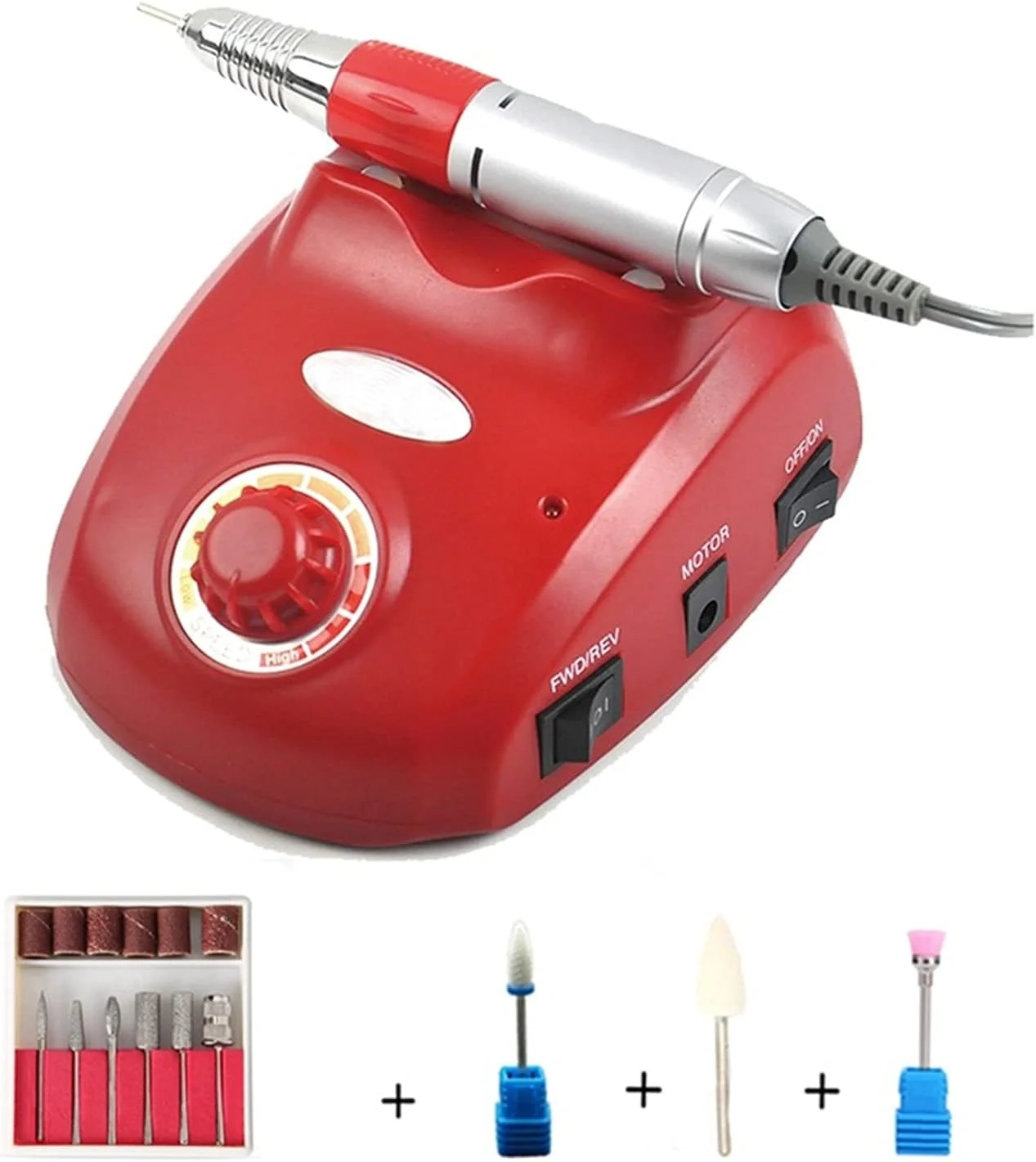 ست مراقبت از ناخن - دستگاه مانیکور برقی با سرعت بالا 35000 دور در دقیقه به همراه پدال پایی و مجموعه مته