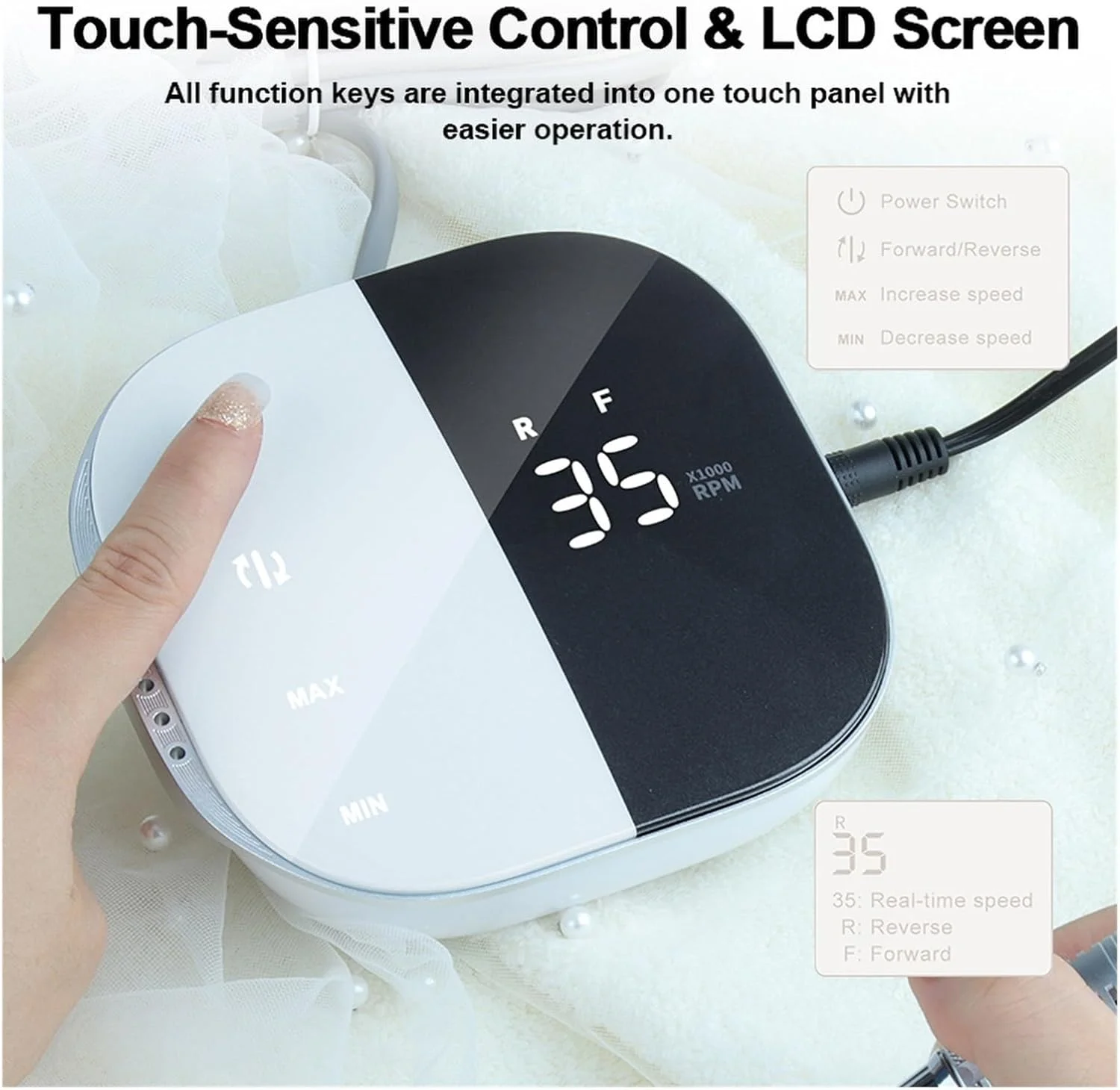 دستگاه سوهان ناخن، دستگاه برقی سوهان ناخن 35000 دور در دقیقه، دستگاه مانیکور حرفه ای قدرتمند برای مانیکور خانگی و سالن