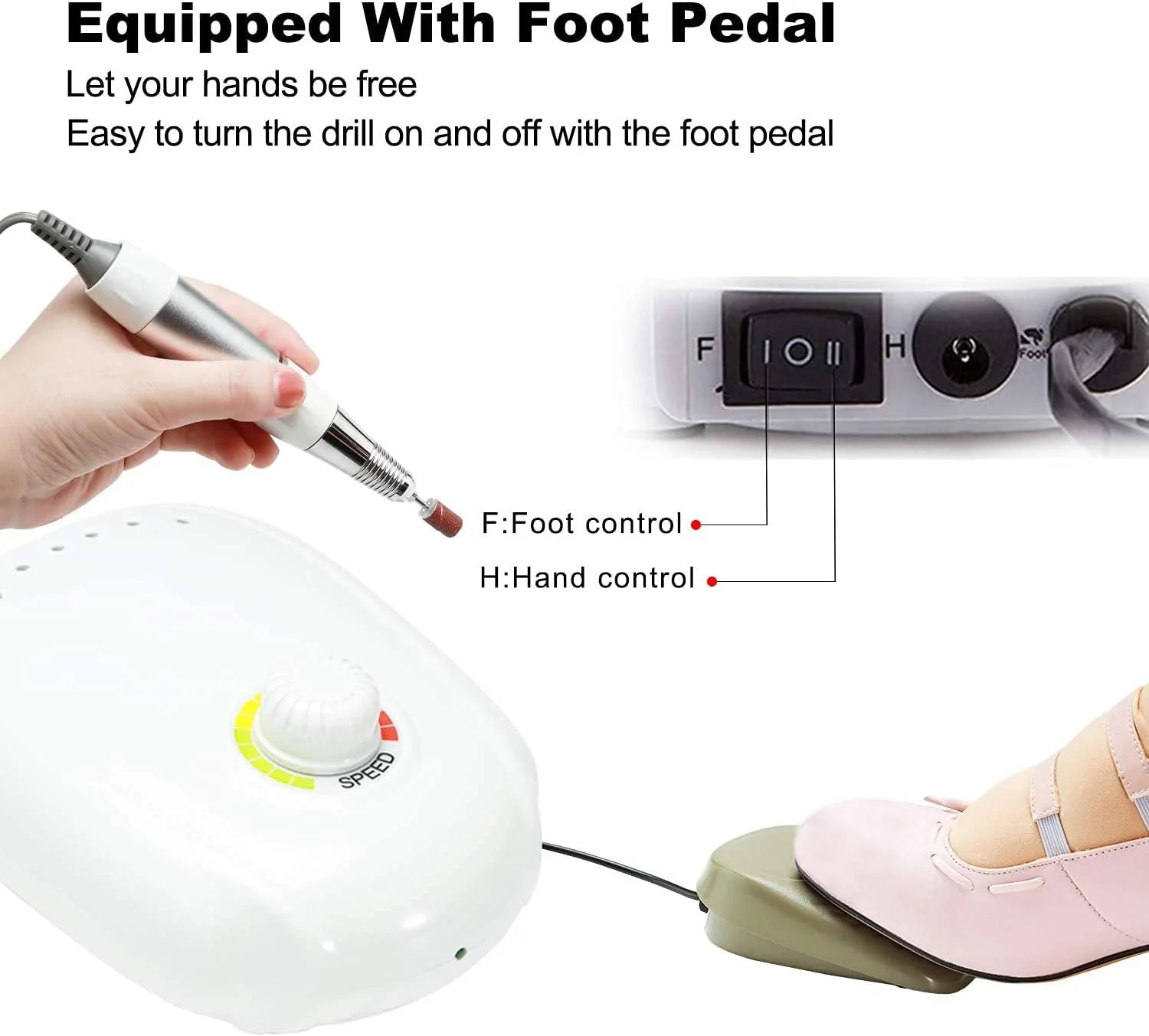 دستگاه سوهان برقی ناخن حرفه ای 35000 دور در دقیقه، ست مانیکور و پولیش ناخن، دستگاه آسیاب ناخن برای استفاده در سالن یا منزل (رنگ: سفید)