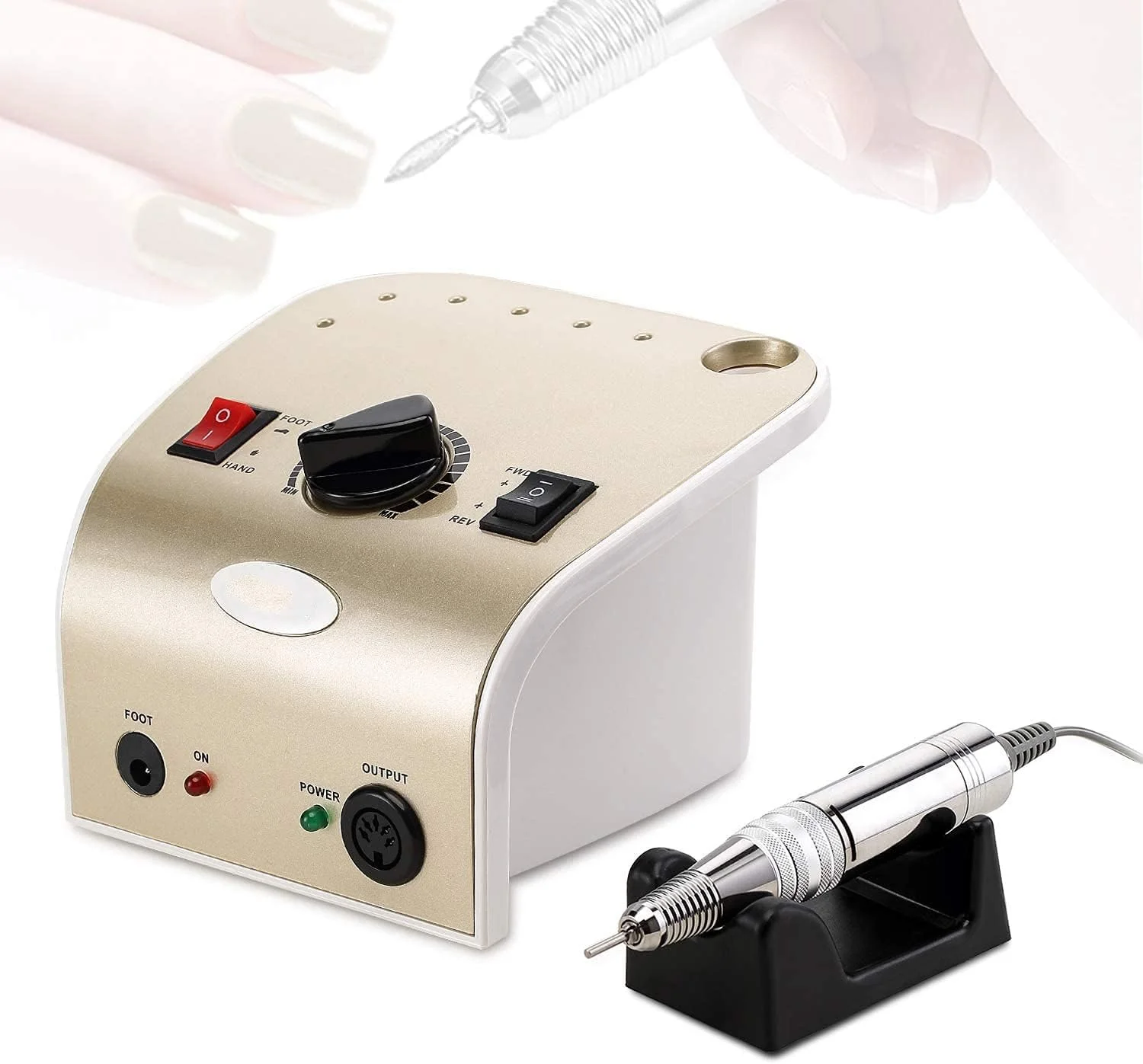 دستگاه سوهان برقی ناخن 35000 دور در دقیقه - ابزار مانیکور و پدیکور ناخن برقی برای ناخن های ژلی آکریلیک، کم صدا، کم لرزش (رنگ: طلایی)
