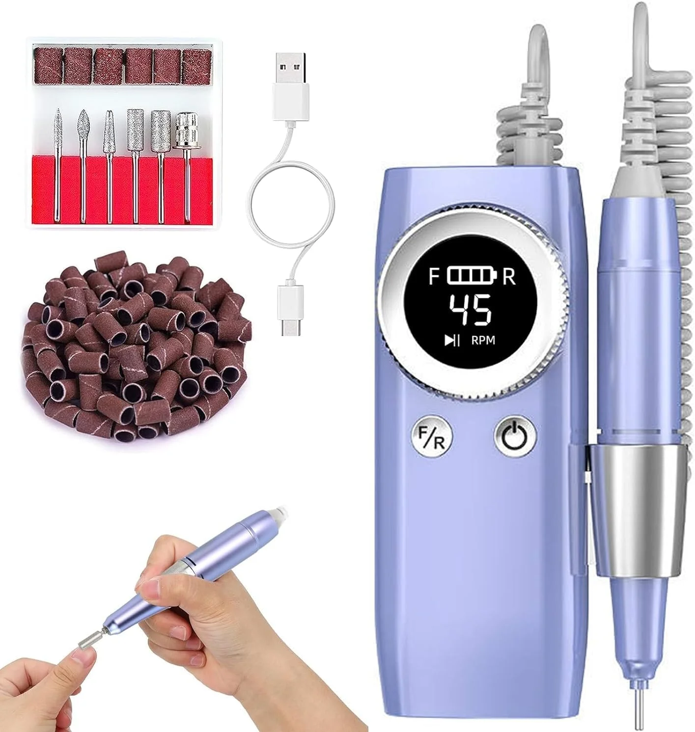 دستگاه سوهان برقی ناخن Azonee، حرفه ای 45000 دور در دقیقه، برای مانیکور با صفحه نمایش LCD، سوهان ناخن، دستگاه پرداخت ناخن شارژی، دستگاه برقی بی سیم برای ناخن های ژلی مناسب برای استفاده در سالن و منزل