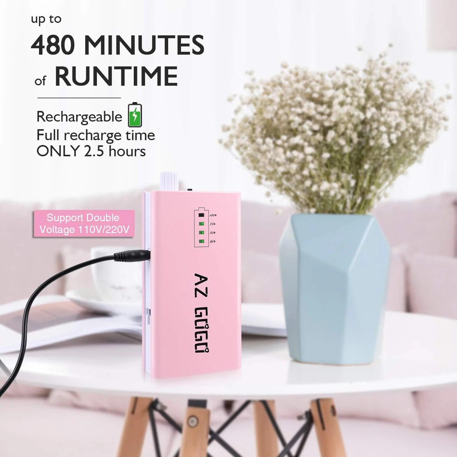 دستگاه سوهان برقی ناخن قابل حمل AZ GOGO با سرعت 30000 دور در دقیقه، سوهان برقی حرفه ای قابل شارژ برای ناخن های اکریلیک، مانیکور/پدیکور، پولیش، کوتیکول - استفاده در سالن یا منزل (صورتی)