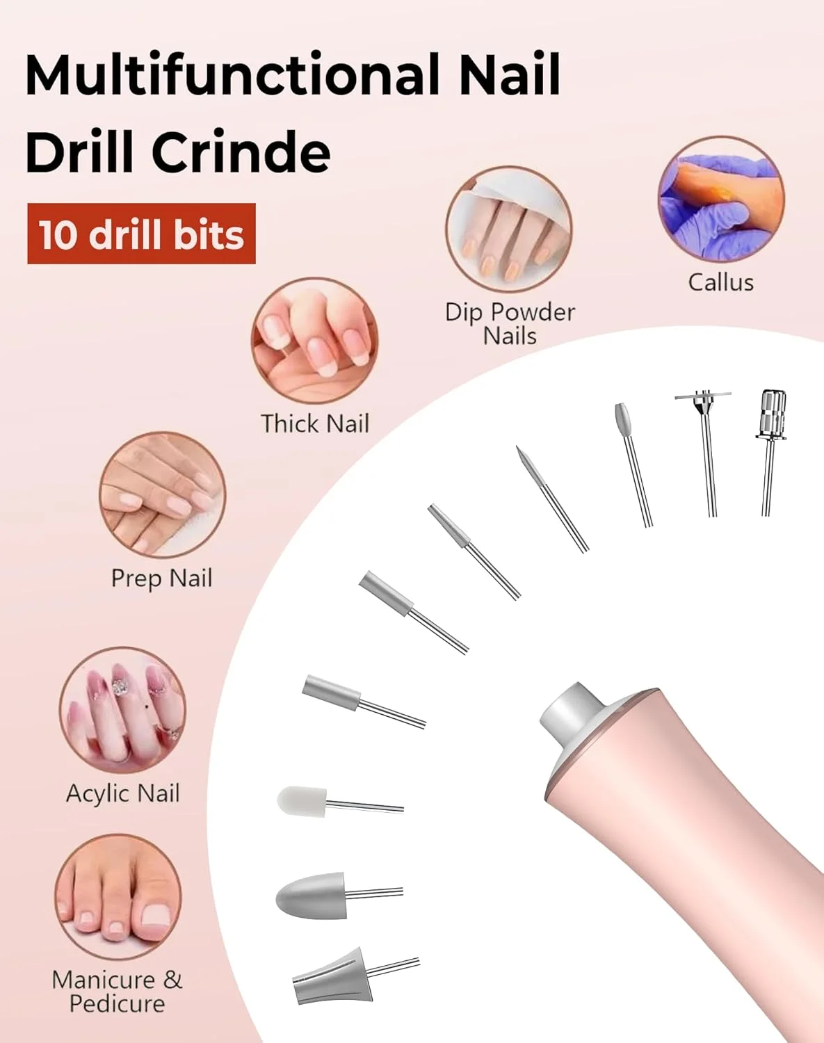 ست سوهان برقی ناخن Atopskins مدل 10 در 1 صورتی