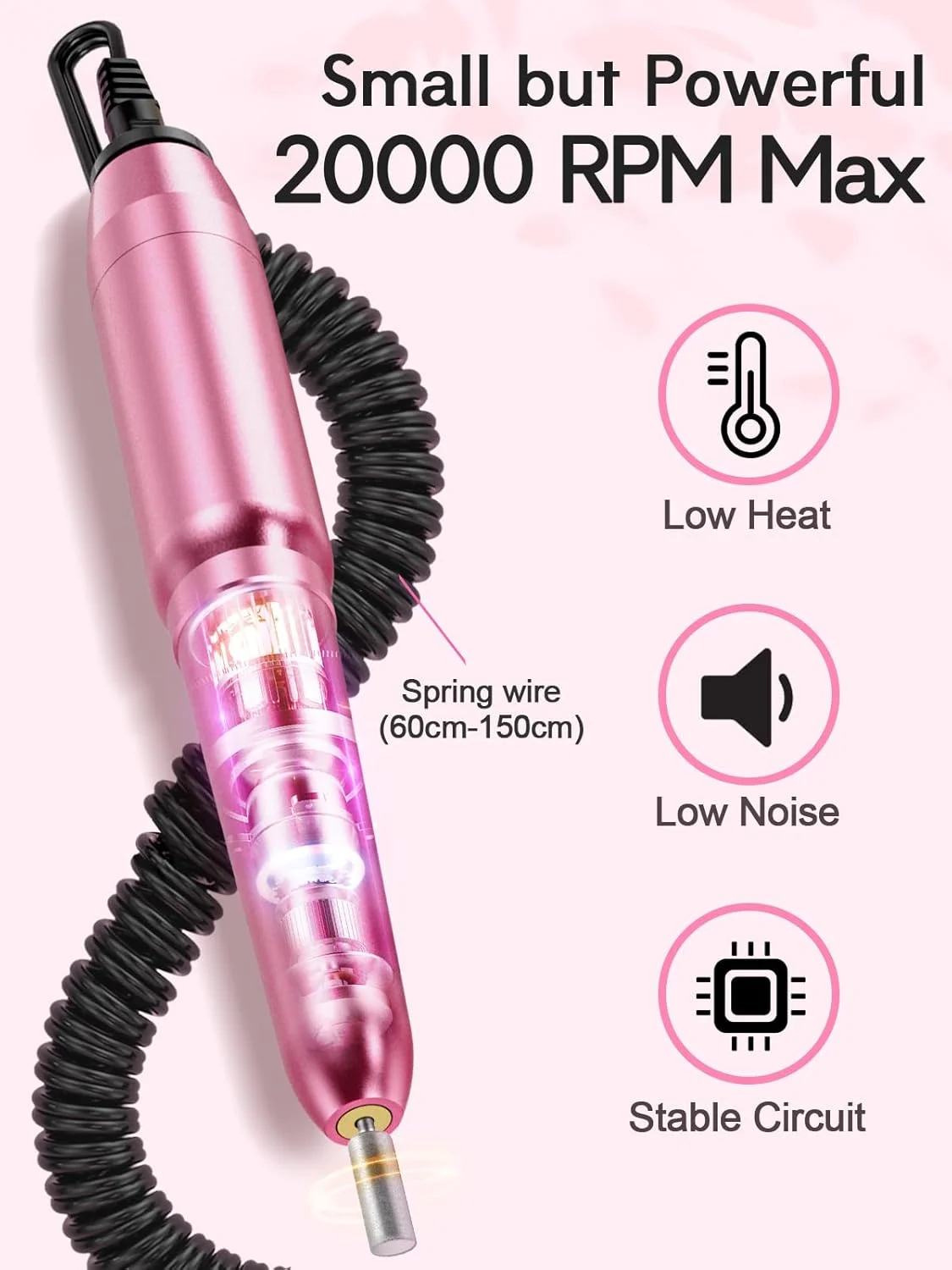 دستگاه سوهان برقی ناخن Beloving، ۲۰۰۰۰ دور در دقیقه، قابل حمل، مناسب برای ناخن های ژلی و اکریلیک، ست حرفه ای مانیکور به همراه لوازم جانبی و محفظه نگهداری، مناسب برای پاک کردن لاک ناخن، صورتی