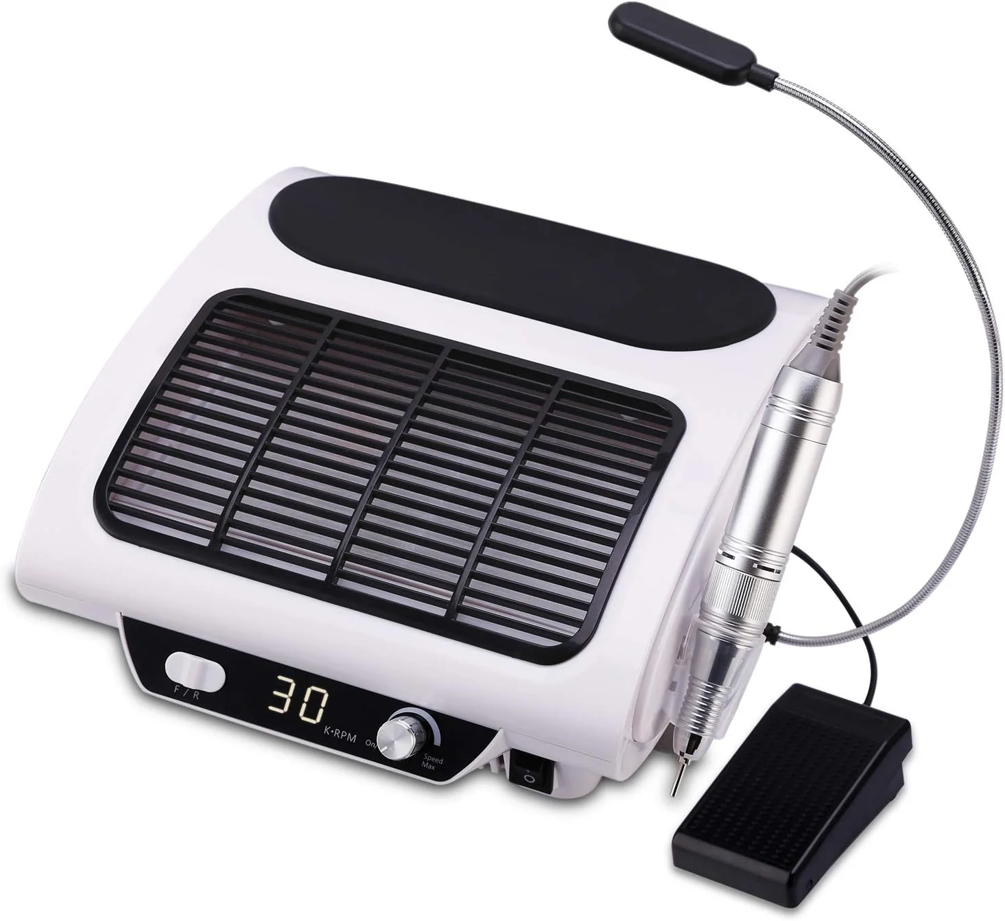 دستگاه جمع کننده گرد و غبار ناخن 3 در 1، دستگاه دریل ناخن، AZ GOGO 30000RPM برقی حرفه ای با لامپ LED و سری های دریل ناخن برای ناخن های ژلی آکریلیک، مانیکور، جواهرات ناخن، پینه