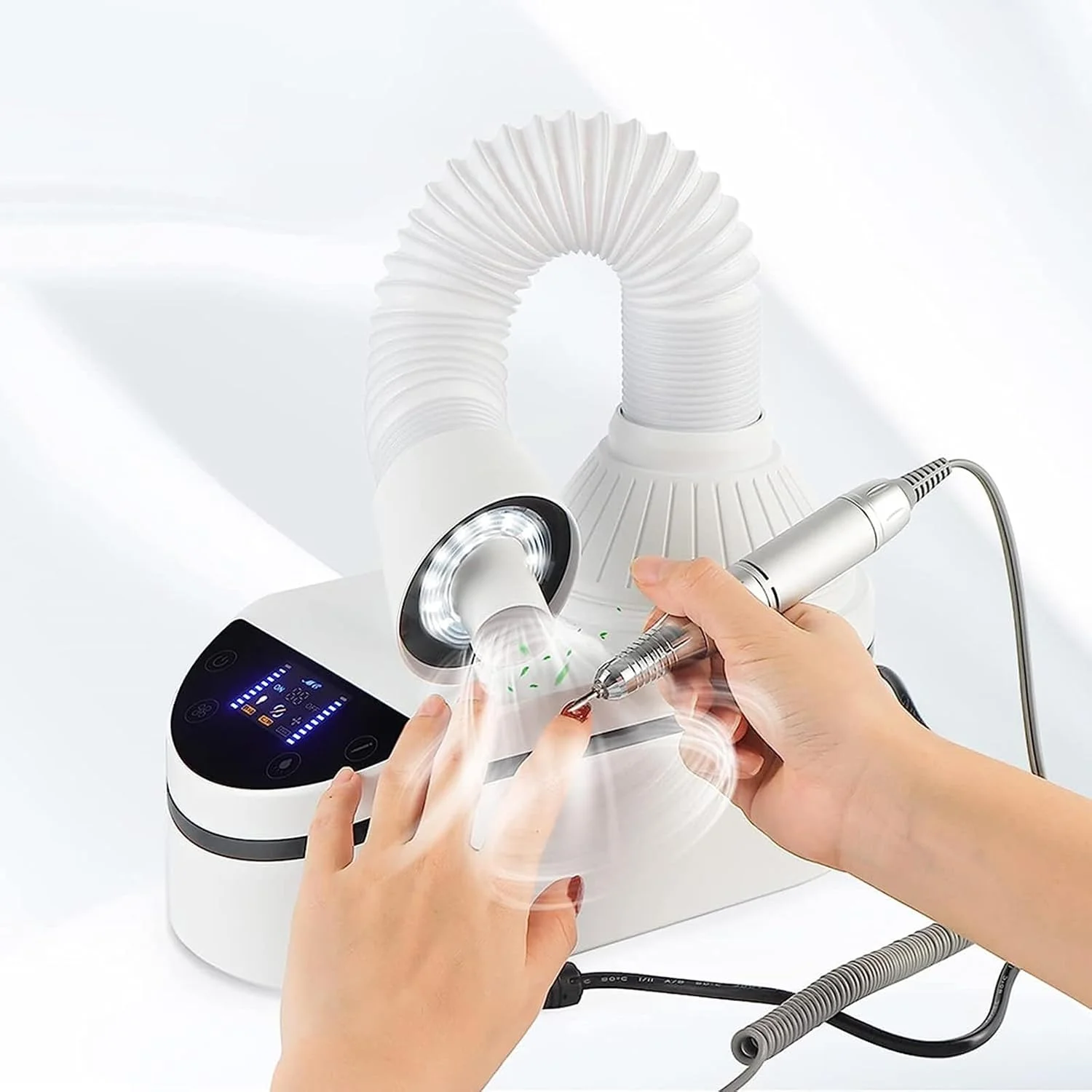 دستگاه جمع کننده گرد و غبار ناخن، دستگاه برقی حرفه ای 230 واتی، جمع کننده گرد و غبار ناخن با سرعت باد قابل تنظیم، دارای چراغ ال ای دی، چرخش آزاد 360 درجه، مناسب برای مانیکور و پدیکور سالن و منزل