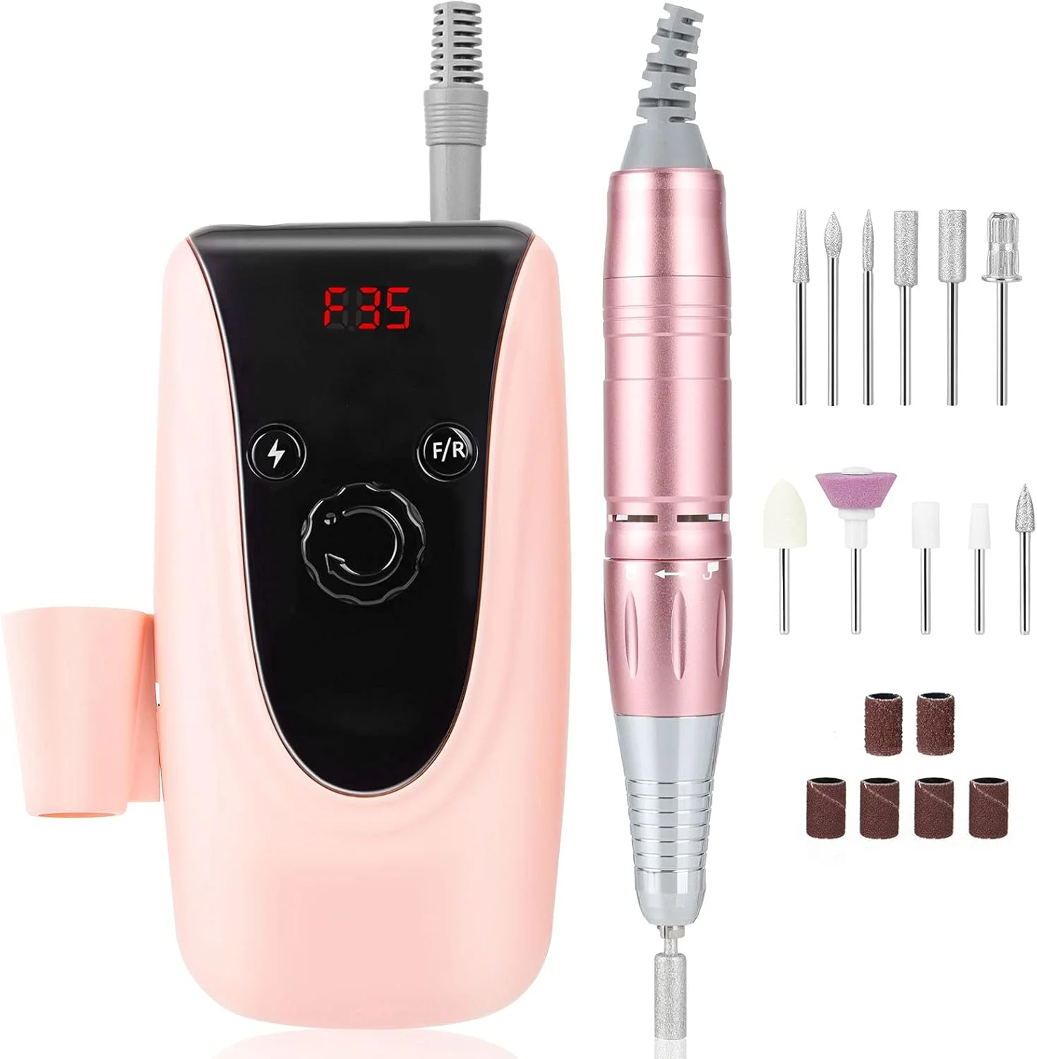 دستگاه سوهان ناخن، 35000 دور در دقیقه، قابل شارژ، دستگاه سوهان برقی قابل حمل حرفه ای، سوهان برقی ناخن با 11 سر قابل تعویض و نوارهای سمباده، مجهز به صفحه نمایش LCD هوشمند (صورتی)