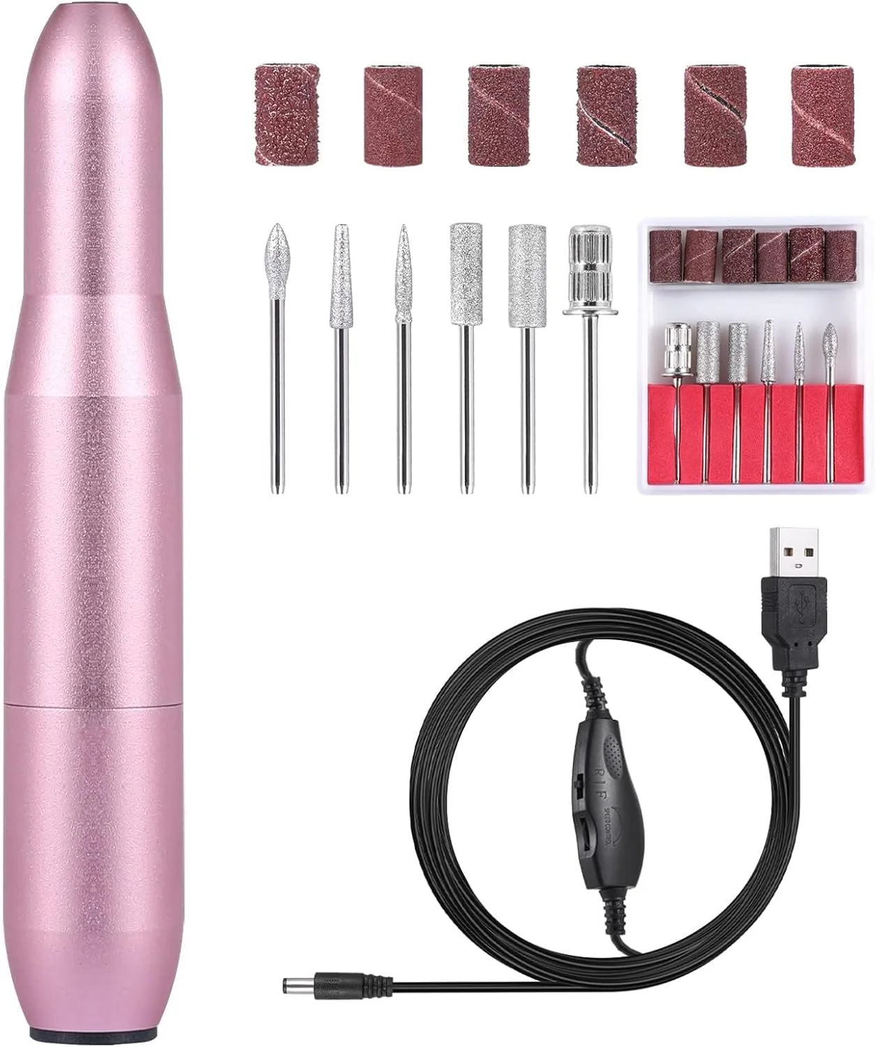 دستگاه سوهان برقی ناخن قابل حمل بولیوی، کیت حرفه ای مانیکور پدیکور با 6 سر سوهان و نوارهای سمباده، ابزارهای پولیش و شکل دهی برای استفاده در خانه یا سالن برای ناخن های اکریلیک و ژل
