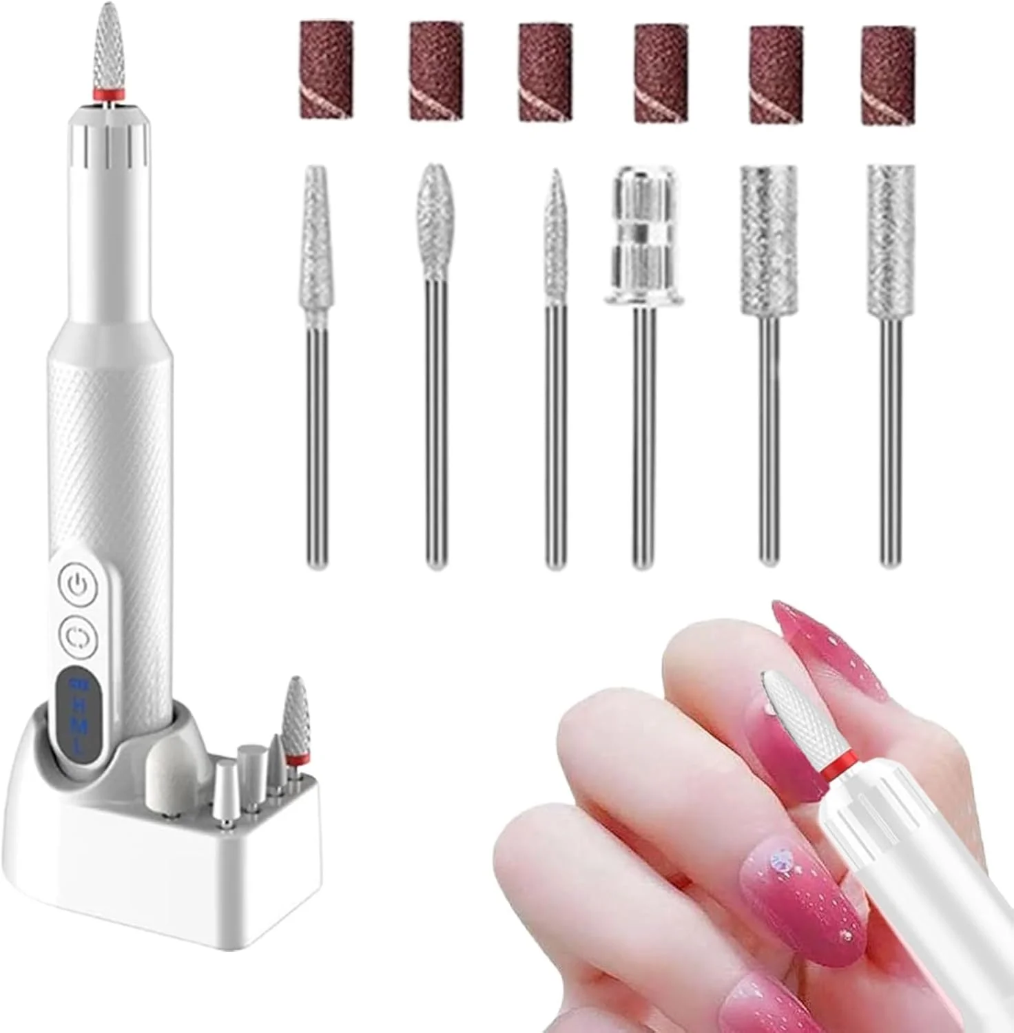 دستگاه سوهان ناخن شارژی، دستگاه مانیکور قابل تنظیم با سه سرعت - لوازم مانیکور قابل حمل و انعطاف پذیر برای شکل دادن، پیرایش، حکاکی و پولیش