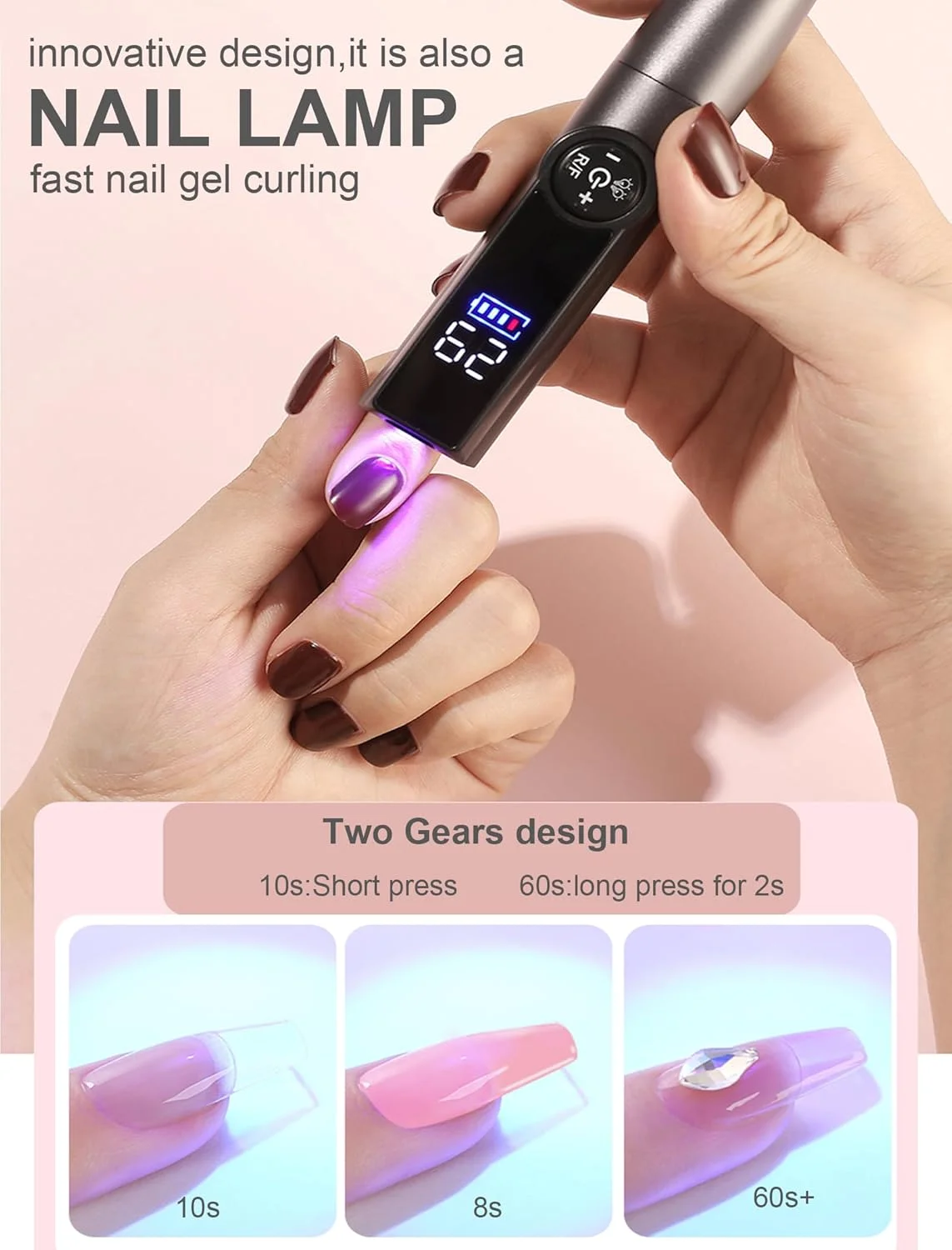 دستگاه سوهان برقی ناخن شارژی با چراغ ناخن، کیت سوهان ناخن 2 در 1، 35000 دور در دقیقه، قابل حمل و شارژ، مناسب برای از بین بردن لاک ژل و پولیش اکریلیک، ست مانیکور و پدیکور حرفه ای