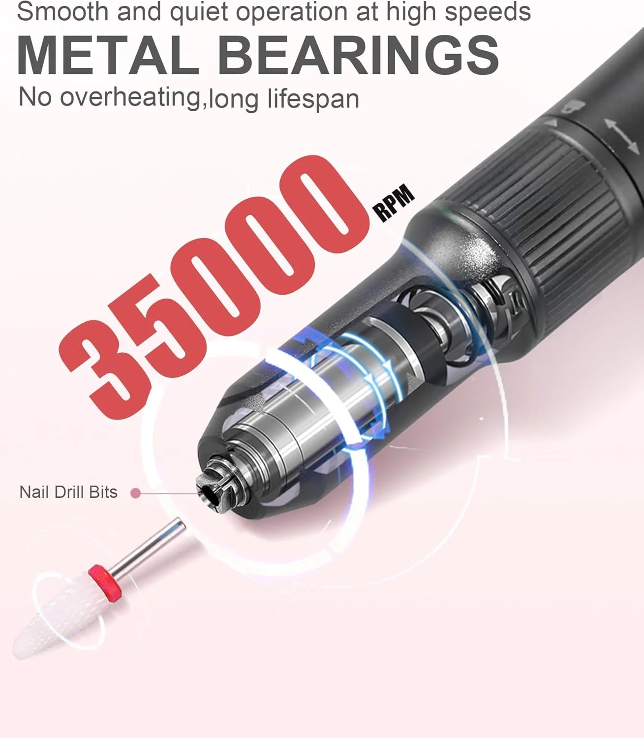 دستگاه سوهان برقی ناخن شارژی با چراغ ناخن، کیت سوهان ناخن 2 در 1، 35000 دور در دقیقه، قابل حمل و شارژ، مناسب برای از بین بردن لاک ژل و پولیش اکریلیک، ست مانیکور و پدیکور حرفه ای