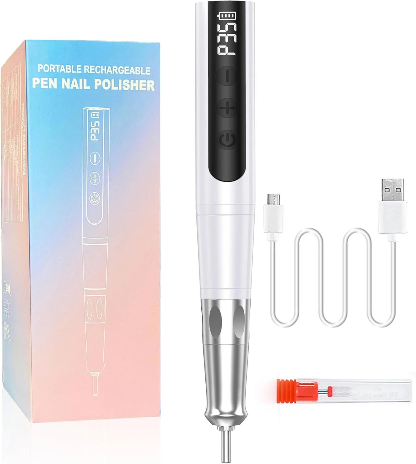 دستگاه سوهان ناخن برقی بی سیم Lumcrissy، ابزار مانیکور قابل حمل با متعلقات و نوارهای سمباده برای ناخن های آکریلیک، مراقبت حرفه ای ناخن (سفید)