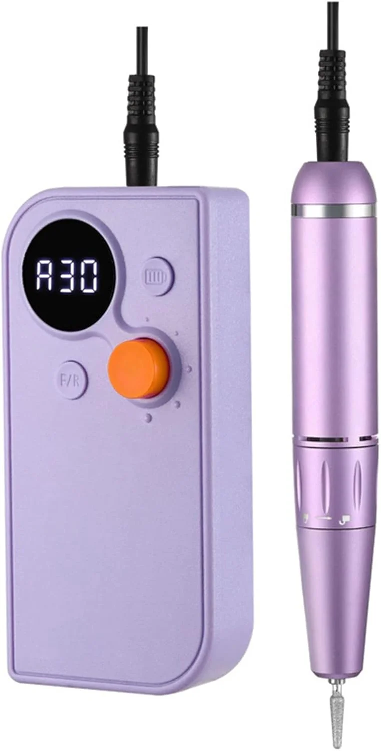دستگاه سوهان برقی ناخن حرفه ای 0-30000 دور در دقیقه، ست سوهان ناخن با صفحه نمایش LED، دستگاه سنگ زنی ناخن قابل حمل برای ناخن های اکریلیک، پولیش، ابزار مانیکور پدیکور (بنفش)