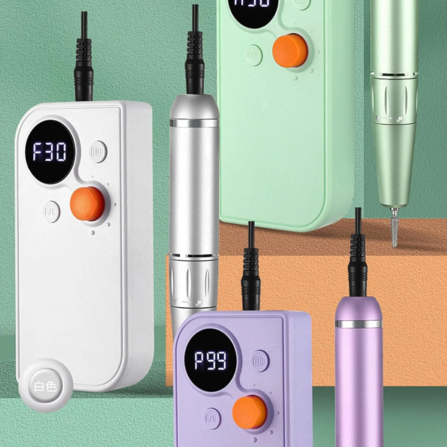 دستگاه سوهان برقی ناخن حرفه ای 0-30000 دور در دقیقه، ست سوهان ناخن با صفحه نمایش LED، دستگاه سنگ زنی ناخن قابل حمل برای ناخن های اکریلیک، پولیش، ابزار مانیکور پدیکور (بنفش)