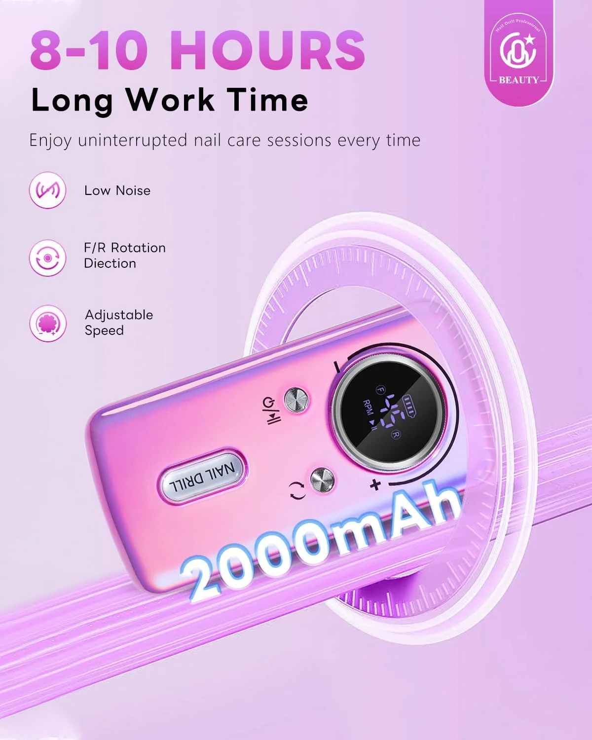 دستگاه سوهان برقی ناخن حرفه ای CozyZen: کیت سوهان برقی قابل شارژ 45000 دور در دقیقه، قابل حمل و کم صدا برای ناخن های اکریلیک و ژل، مانیکور و پدیکور - مناسب برای سالن و استفاده خانگی (Dazzle Plus)