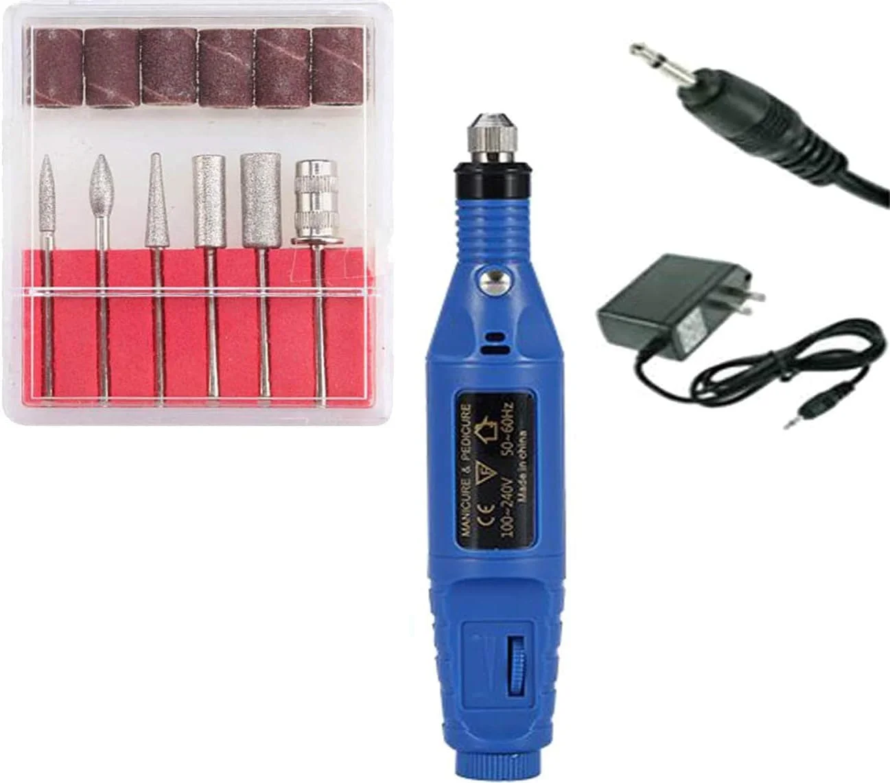 ست دریل و سوهان ناخن برقی حرفه ای برای مانیکور و پدیکور به همراه سری های مختلف سمباده و آداپتور (طرح شماره 3، ست ناخن)