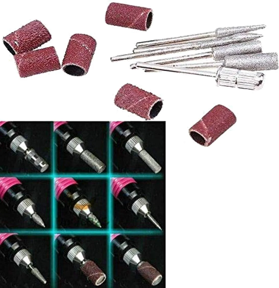 ست دریل و سوهان ناخن برقی حرفه ای برای مانیکور و پدیکور به همراه سری های مختلف سمباده و آداپتور (طرح شماره 3، ست ناخن)