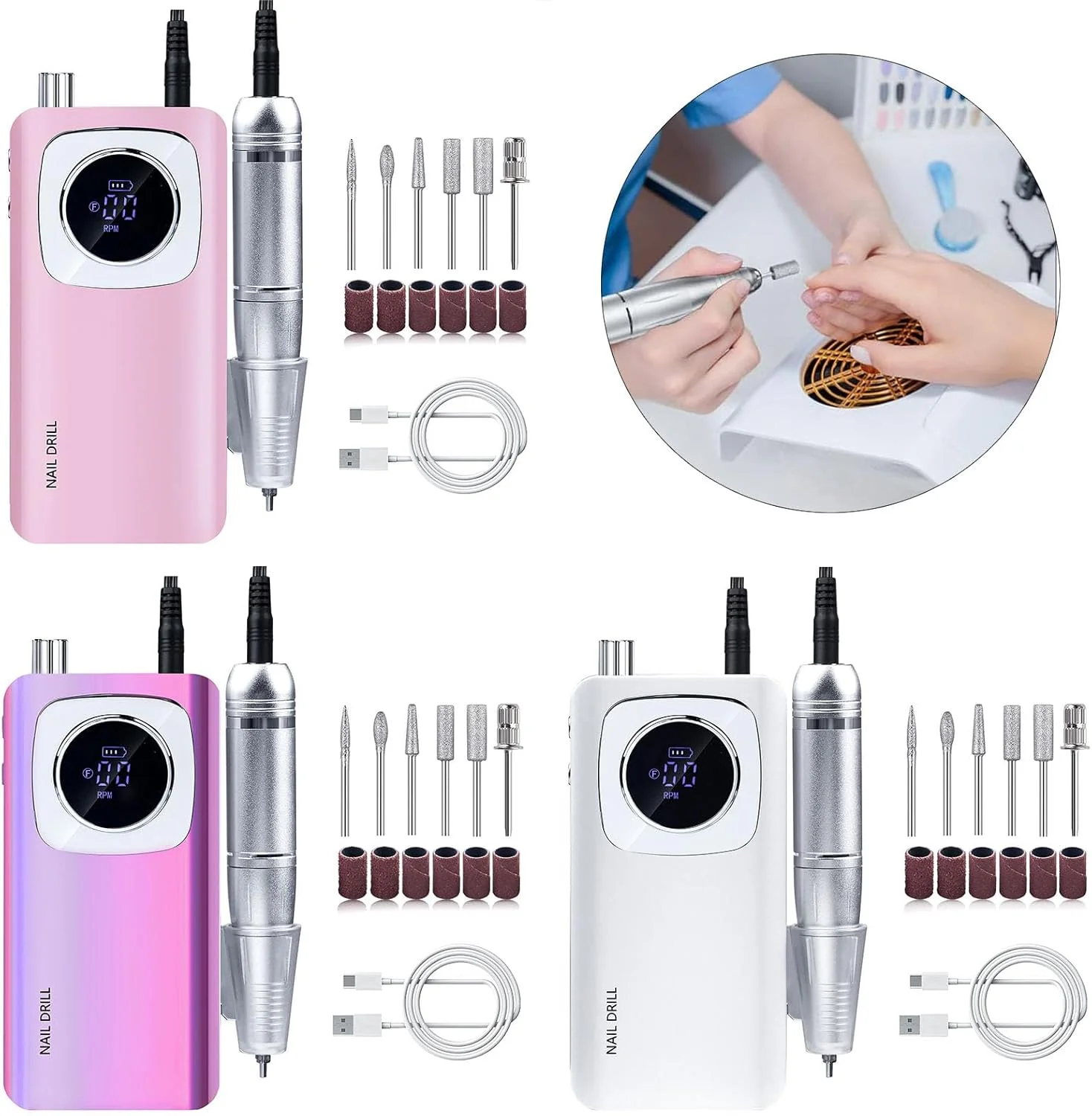 ست دستگاه مانیکور برقی 45000 دور در دقیقه با متعلقات، کم صدا، استفاده آسان، دستگاه سوهان شارژی ست دستگاه مانیکور برقی 45000 دور در دقیقه با متعلقات، کم صدا، استفاده آسان، دستگاه سوهان شارژی