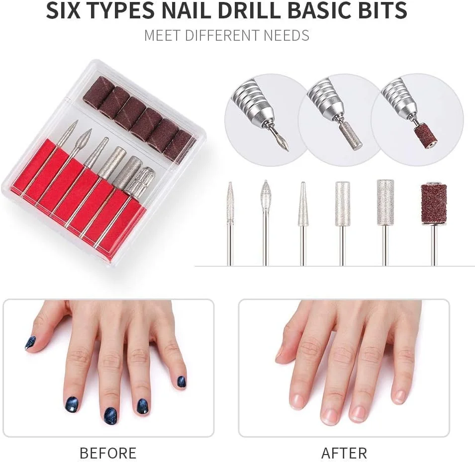 ابزار مانیکور و پدیکور با کیفیت بالا، دریل برقی ناخن شارژی 30000 دور در دقیقه با 6 عدد سری، مناسب برای استفاده حرفه ای یا خانگی (رنگ: سفید)