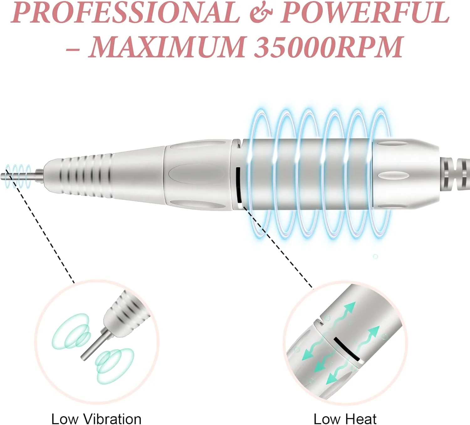 دستگاه سوهان برقی ناخن DELIFO، قابل حمل، حرفه ای 35000 دور در دقیقه، ماشین سوهان ناخن شارژی، ابزار پولیش ناخن های اکریلیک پدیکور با نمایشگر LED برای مانیکور سالن خانگی