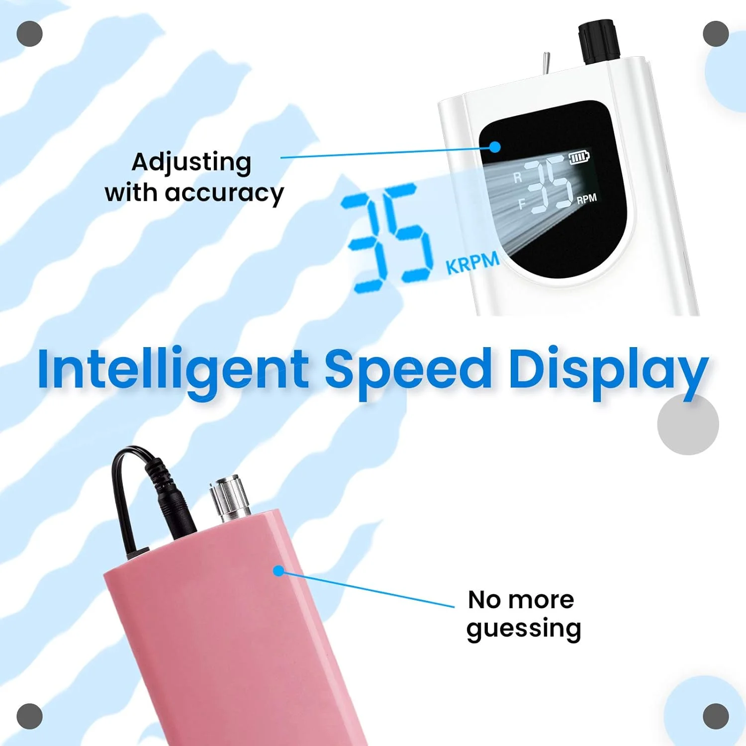 دستگاه سوهان برقی ناخن حرفه ای قابل حمل Delanie، 35000 دور در دقیقه، شارژی و بی سیم، مناسب برای پودر دیپ، ناخن های ژلی آکریلیک، ابزار ناخن سالنی، سفید