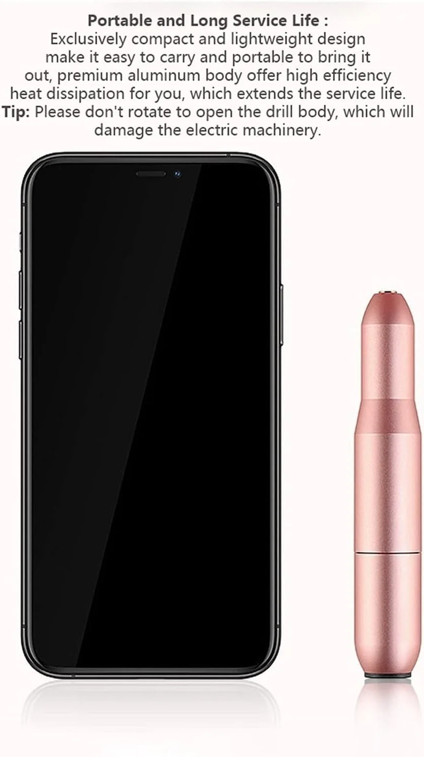 دستگاه سوهان برقی ناخن قابل حمل DTFZQV با سرعت 20000 دور در دقیقه، دستگاه مانیکور، سنگ سنباده برقی، پولیش ناخن، ابزار پدیکور و مانیکور (رزگلد بدون ب)