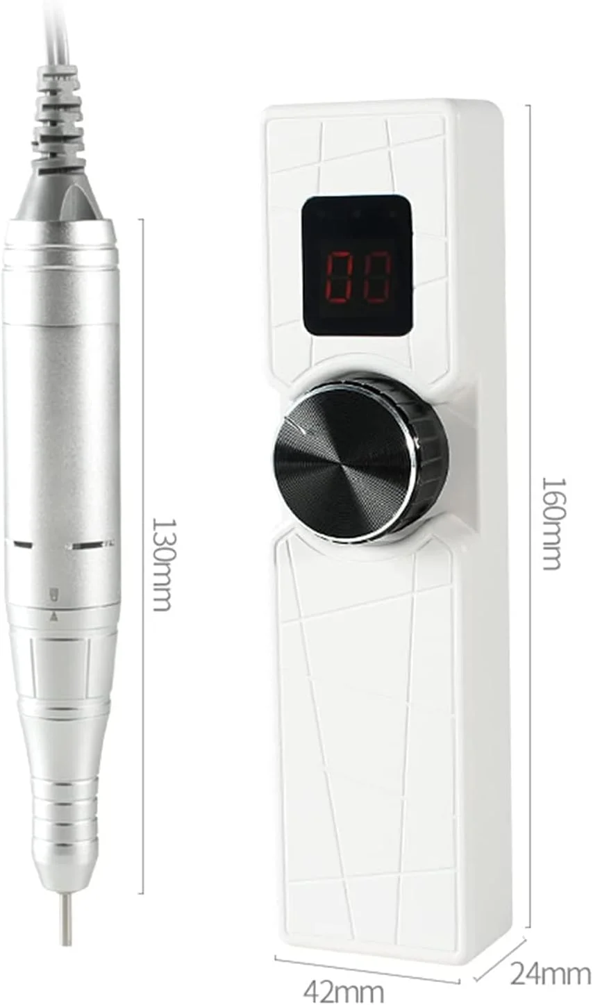 مینی دریل ناخن سفید برای ناخن های اکریلیک و ناخن های طبیعی، قابل شارژ USB، کیت دریل ناخن 30000 دور در دقیقه با سر دریل های سرامیکی
