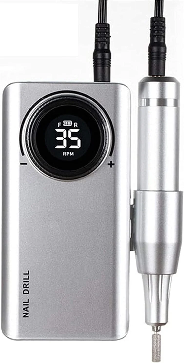 دستگاه سوهان برقی ناخن 35000 دور در دقیقه، کم صدا، ست مانیکور و پدیکور برای از بین بردن لاک ژل، هدیه ای برای زنان، مناسب استفاده در منزل یا سالن (رنگ: نقره ای)