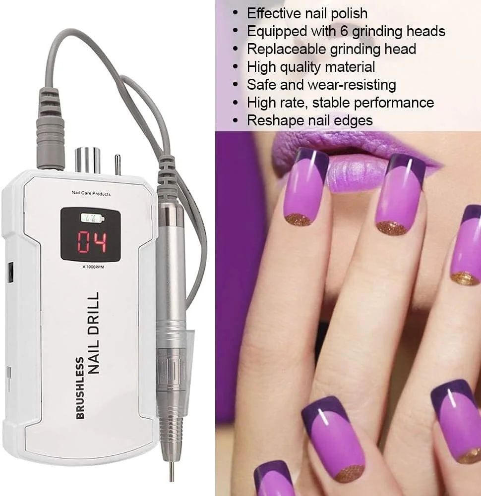 دستگاه سوهان برقی ناخن، پولیشر حرفه ای قابل حمل 35000 دور در دقیقه، ابزار مانیکور برای ناخن های اکریلیک و ژل، مانیکور پدیکور کوتیکول، بی سیم