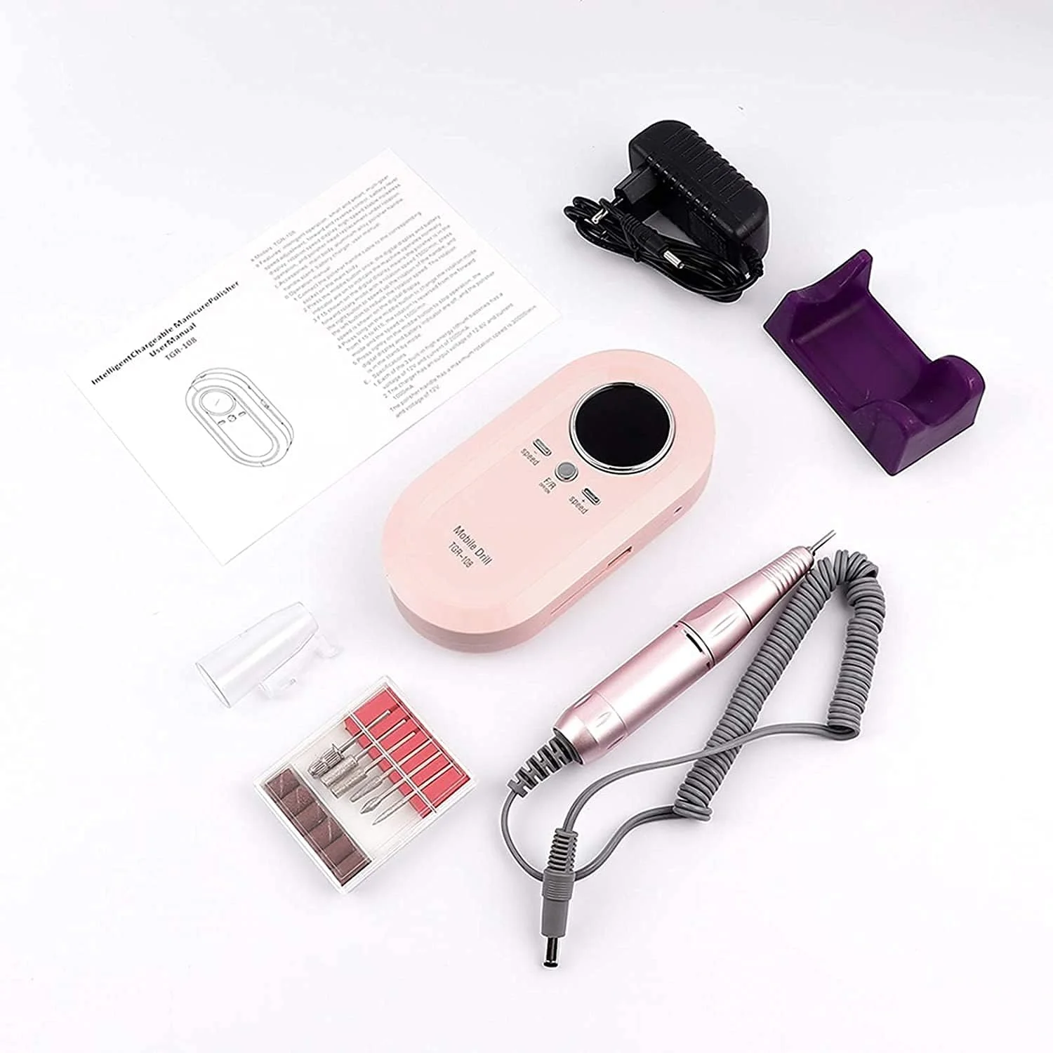 دستگاه سوهان برقی ناخن با 6 سری، 30000 دور در دقیقه، شارژی، بدون سیم، حرفه ای، موتور براشلس قدرتمند مناسب ناخن های اکریلیک، کم صدا (رنگ: سفید)