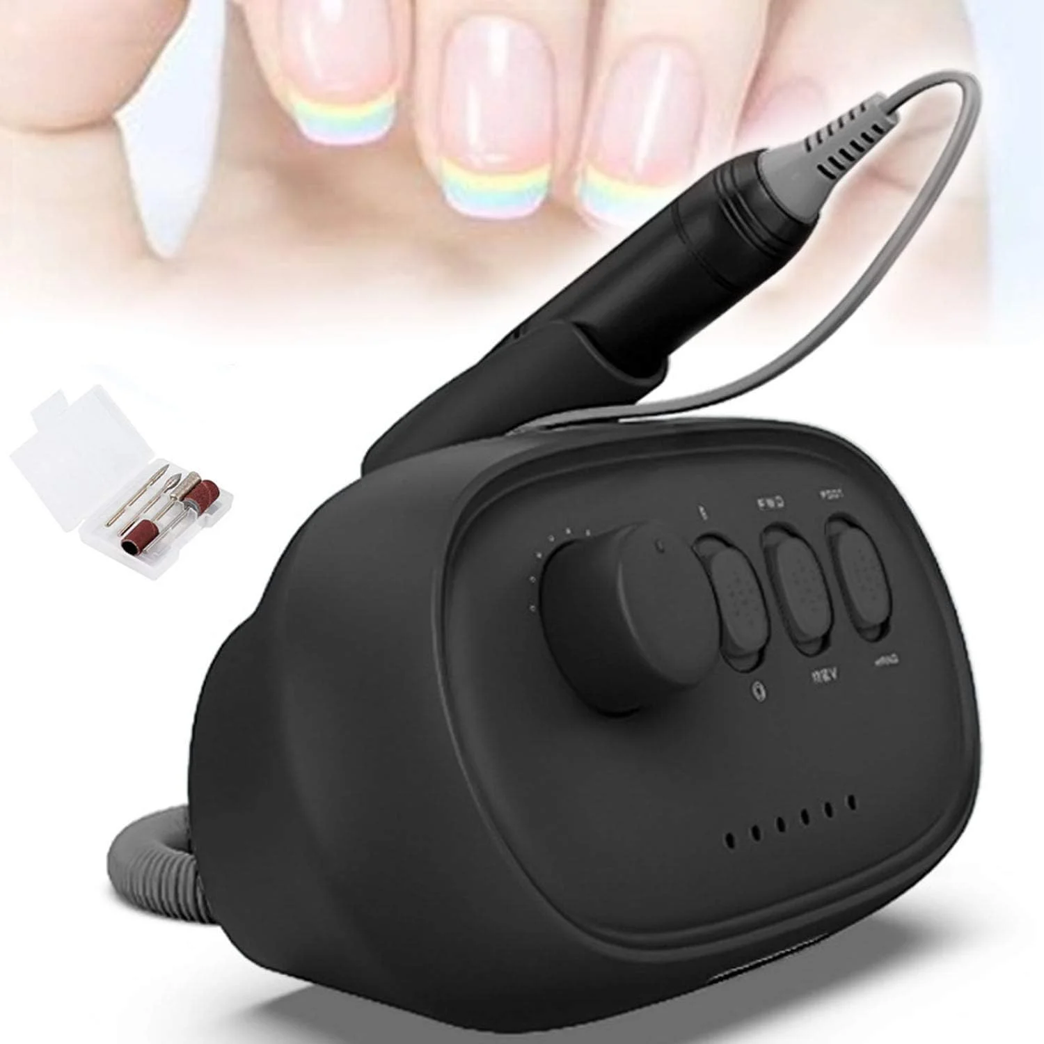 دستگاه سوهان برقی ناخن، 35000 دور در دقیقه، کم صدا، کم لرزش، برای مانیکور و پدیکور ناخن های اکریلیک و ژلیش، پولیشر قابل حمل هنر ناخن برای سالن، منزل یا استودیو حرفه ای ناخن، مشکی