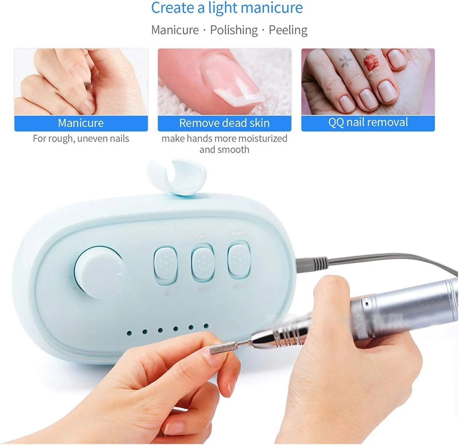 دستگاه سوهان برقی ناخن، 35000 دور در دقیقه، کم صدا، کم لرزش، برای مانیکور و پدیکور ناخن های اکریلیک و ژلیش، پولیشر قابل حمل هنر ناخن برای سالن، منزل یا استودیو حرفه ای ناخن، مشکی