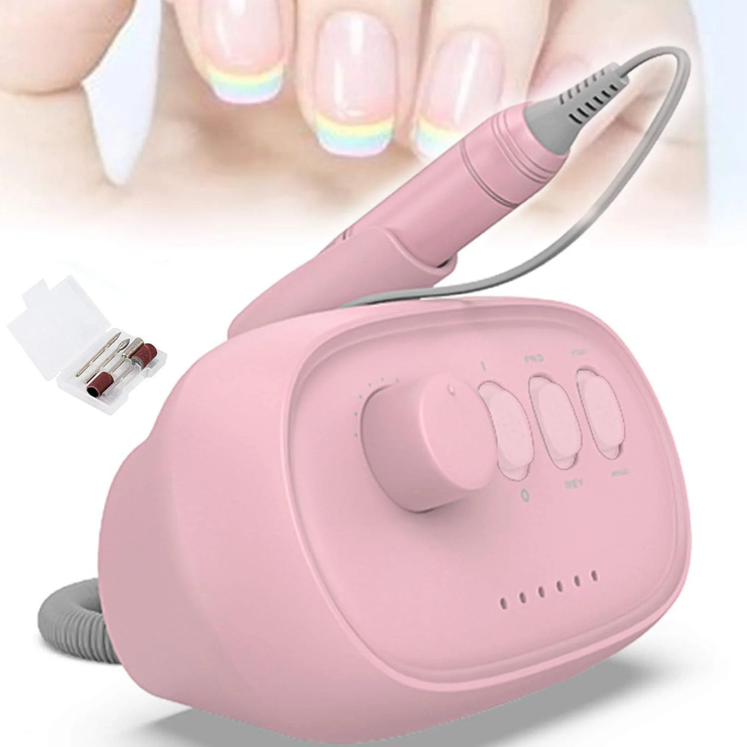 سوهان برقی ناخن، 35000 دور در دقیقه، کم صدا، کم لرزش، برای مانیکور و پدیکور ناخن های اکریلیک و ژلی، پولیشر قابل حمل هنر ناخن برای سالن و خانه یا استودیوی حرفه ای ناخن، صورتی