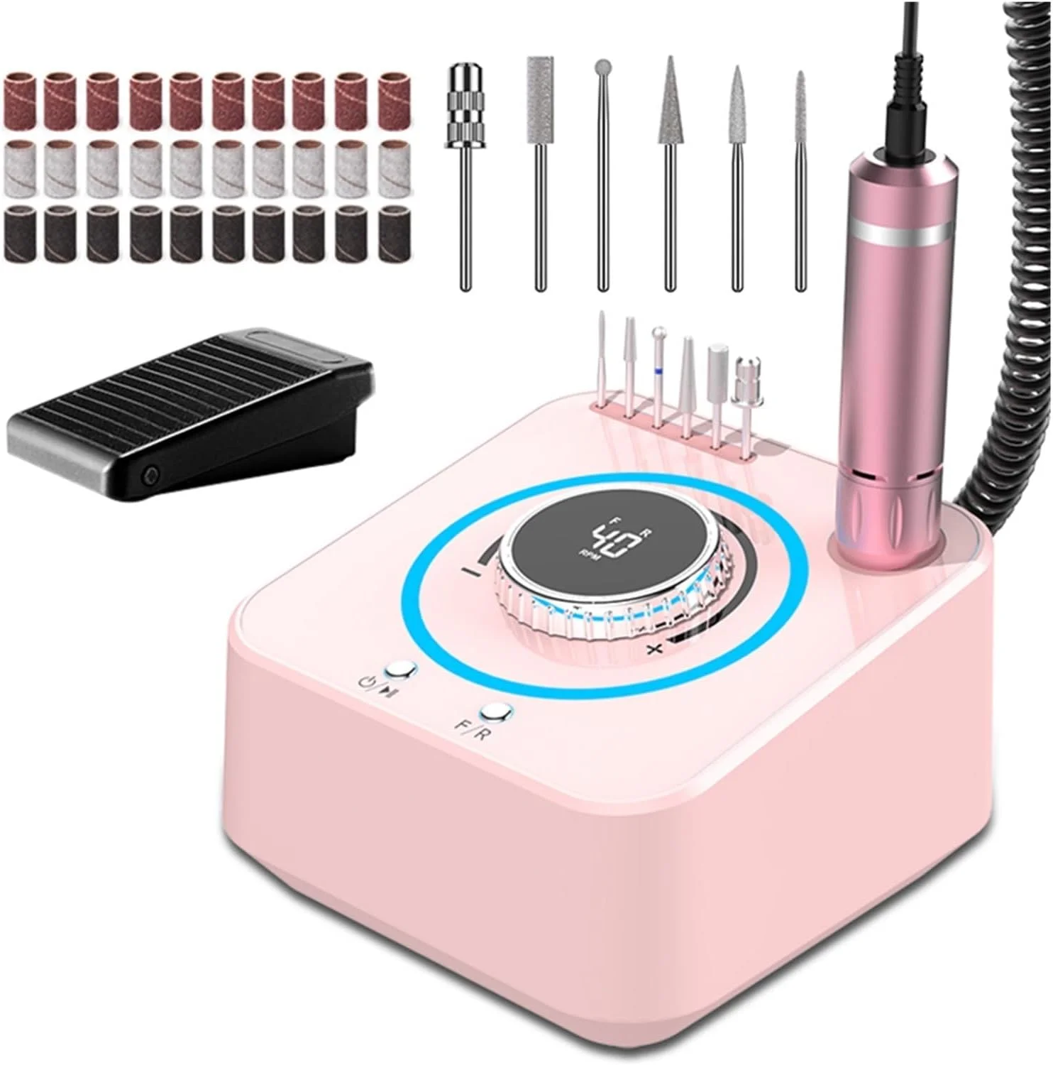 دستگاه سوهان ناخن، سوهان برقی ناخن برای ناخن های سخت 40000 دور در دقیقه، دستگاه مانیکور، سوهان برقی ناخن، پولیش ناخن، ابزار حرفه ای زیبایی ناخن (صورتی)