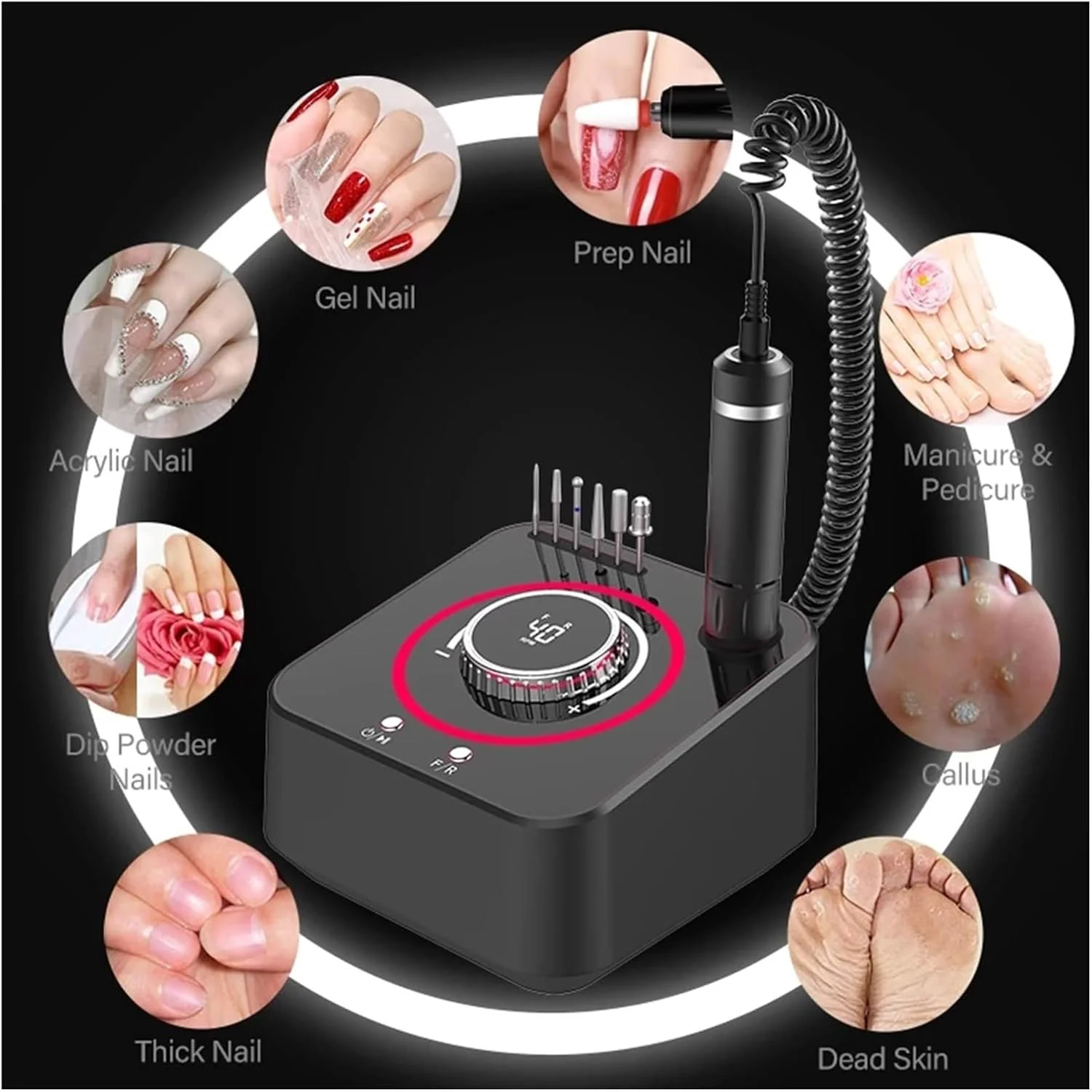 دستگاه سوهان ناخن، سوهان برقی ناخن برای ناخن های سخت 40000 دور در دقیقه، دستگاه مانیکور، سوهان برقی ناخن، پولیش ناخن، ابزار حرفه ای زیبایی ناخن (صورتی)