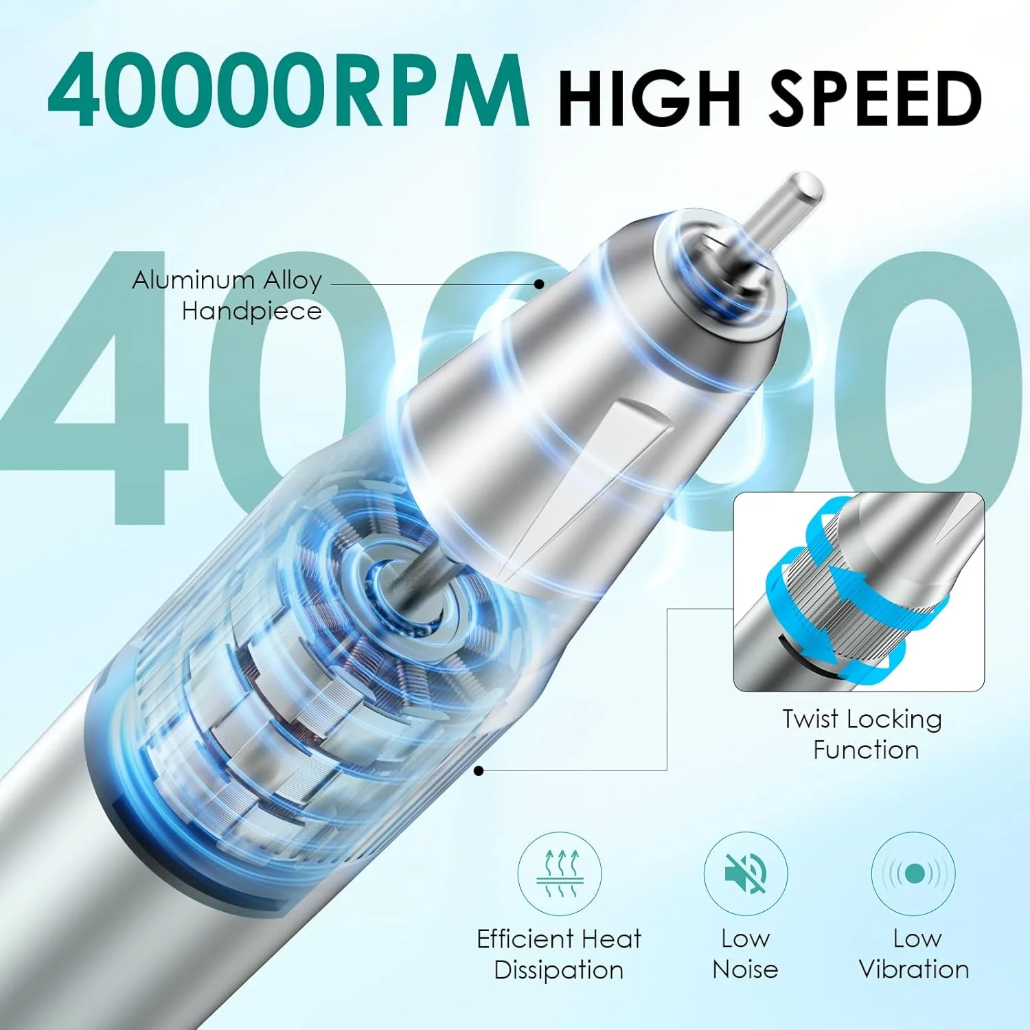 دستگاه سوهان برقی ناخن، کیت حرفه ای سوهان ناخن 40000 دور در دقیقه با 15 سری سوهان، دستگاه سوهان ناخن بی سیم قابل حمل برای از بین بردن لاک ژل و پولیش ناخن های اکریلیک، مناسب برای مانیکور سالن و منزل (آبی)