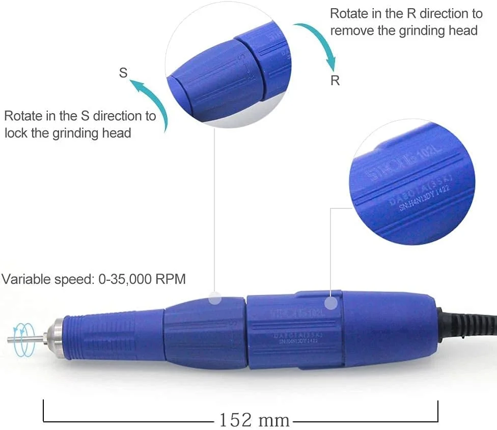 دستگاه سوهان برقی ناخن 65 وات مدل Strong 210 102L بدون برس، مناسب مانیکور و پدیکور، سرعت 35000 دور در دقیقه به همراه سری سوهان