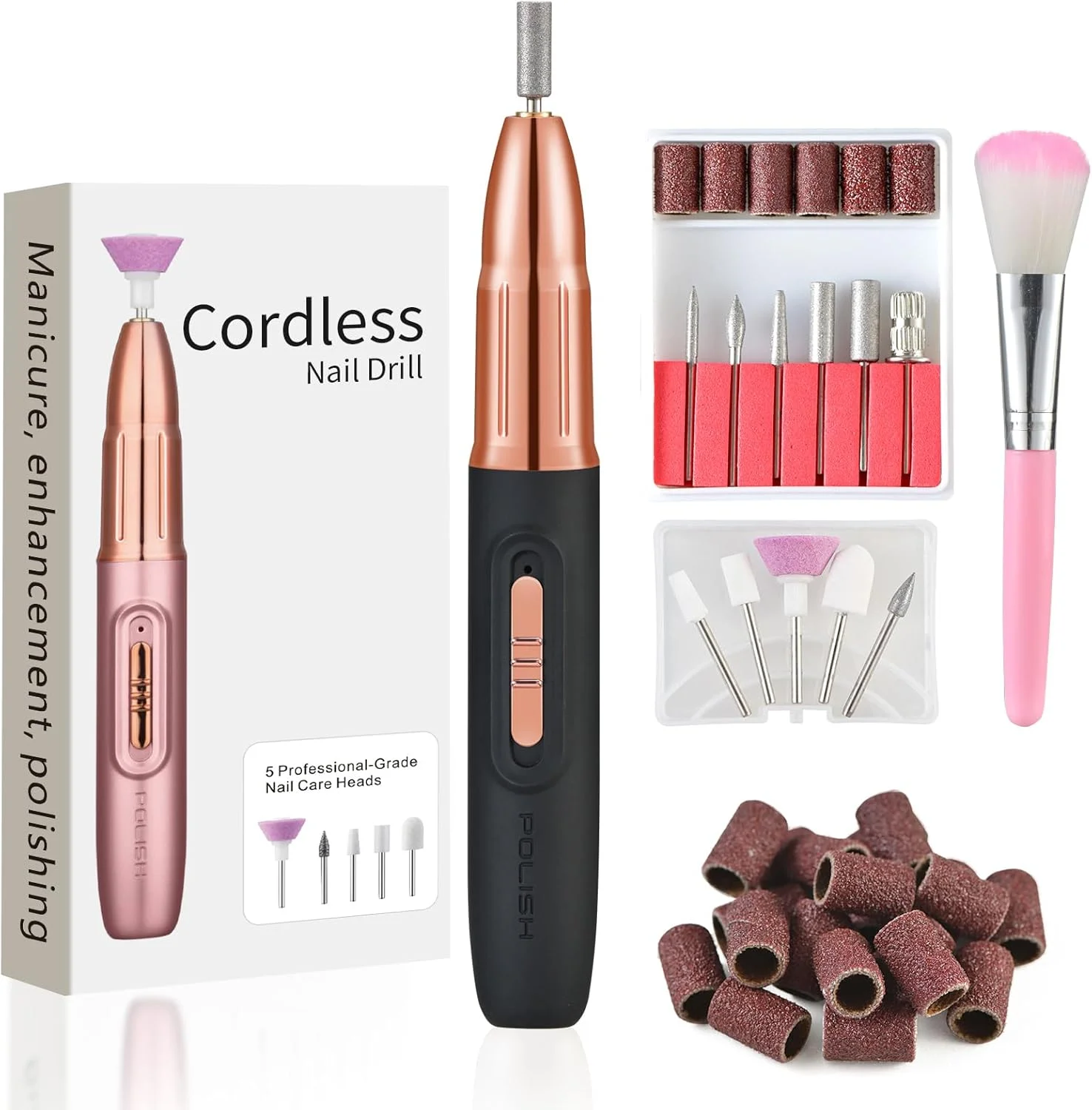 سوهان برقی ناخن ELEHOME، سوهان ناخن بی سیم برای ناخن های پودری آکریلیک ژل دیپ، ماشین سوهان برقی قابل شارژ برای مانیکور پدیکور پولیش و شکل دادن، مشکی