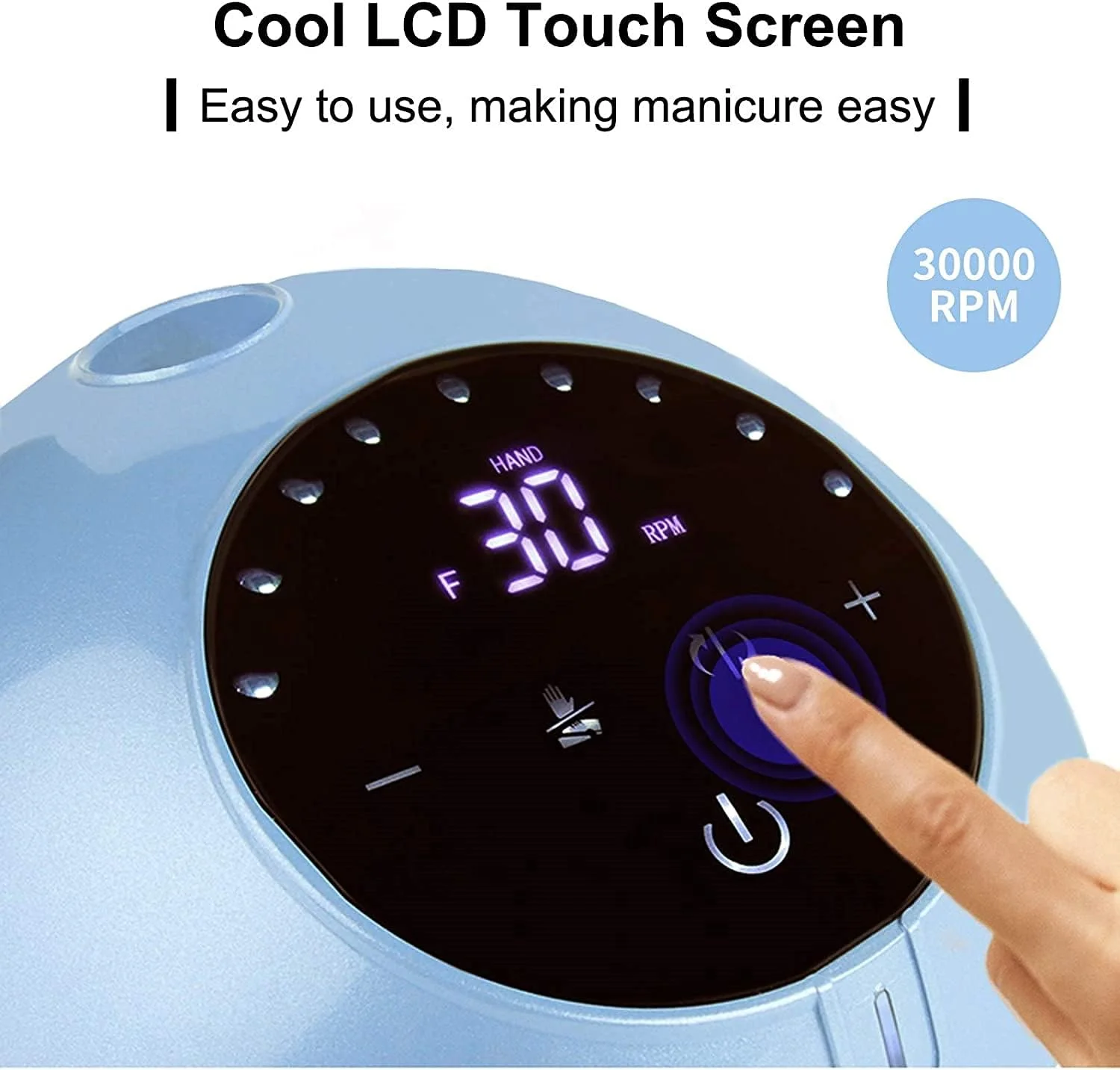 دستگاه سوهان برقی ناخن با پدال پا و صفحه نمایش لمسی LCD، ست سوهان ناخن 30000 دور در دقیقه، دستگاه سوهان برقی جمع و جور برای استفاده در سالن خانگی (رنگ: آبی)