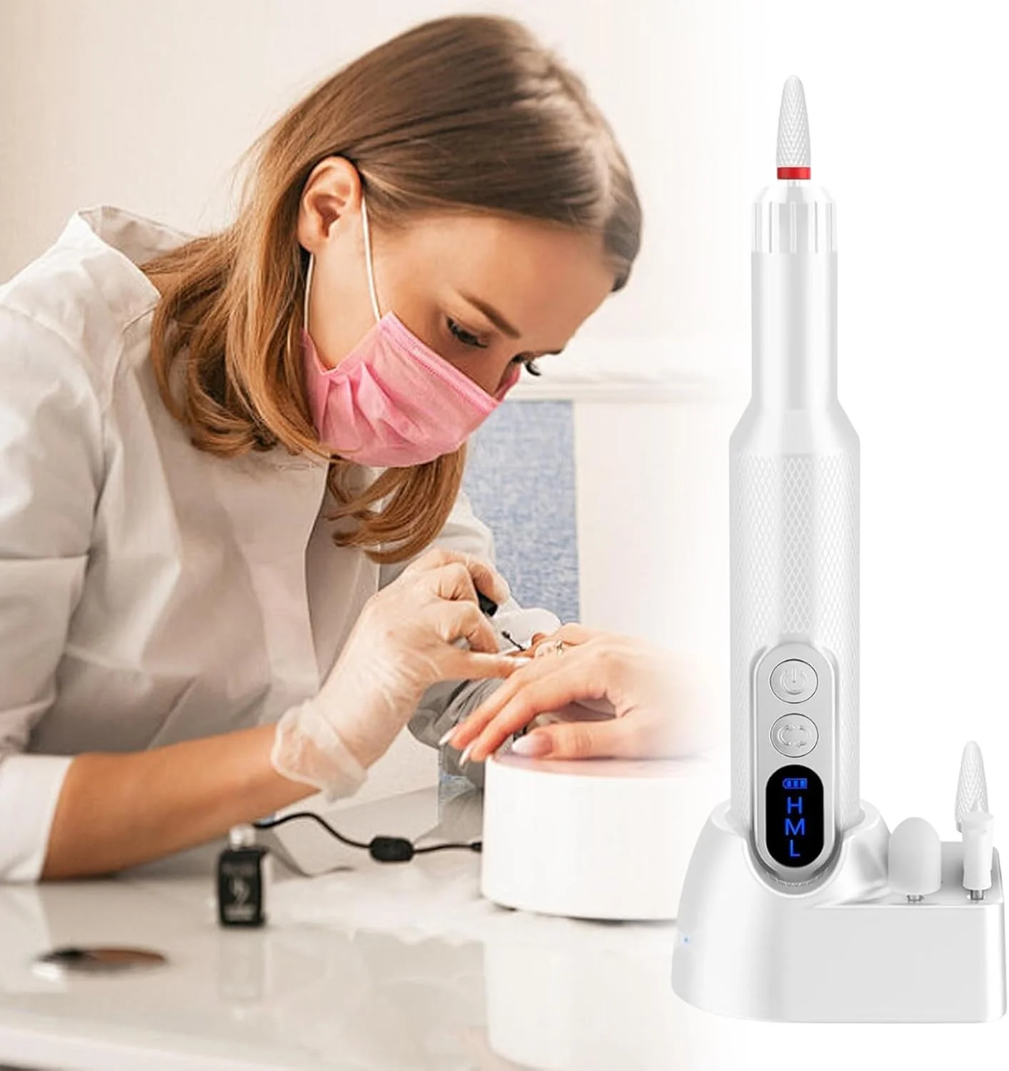 سوهان ناخن برقی | سوهان ناخن الکترونیکی قابل شارژ کم صدا | لوازم مانیکور قابل حمل و انعطاف پذیر برای شکل دادن، مرتب کردن، حکاکی و پولیش