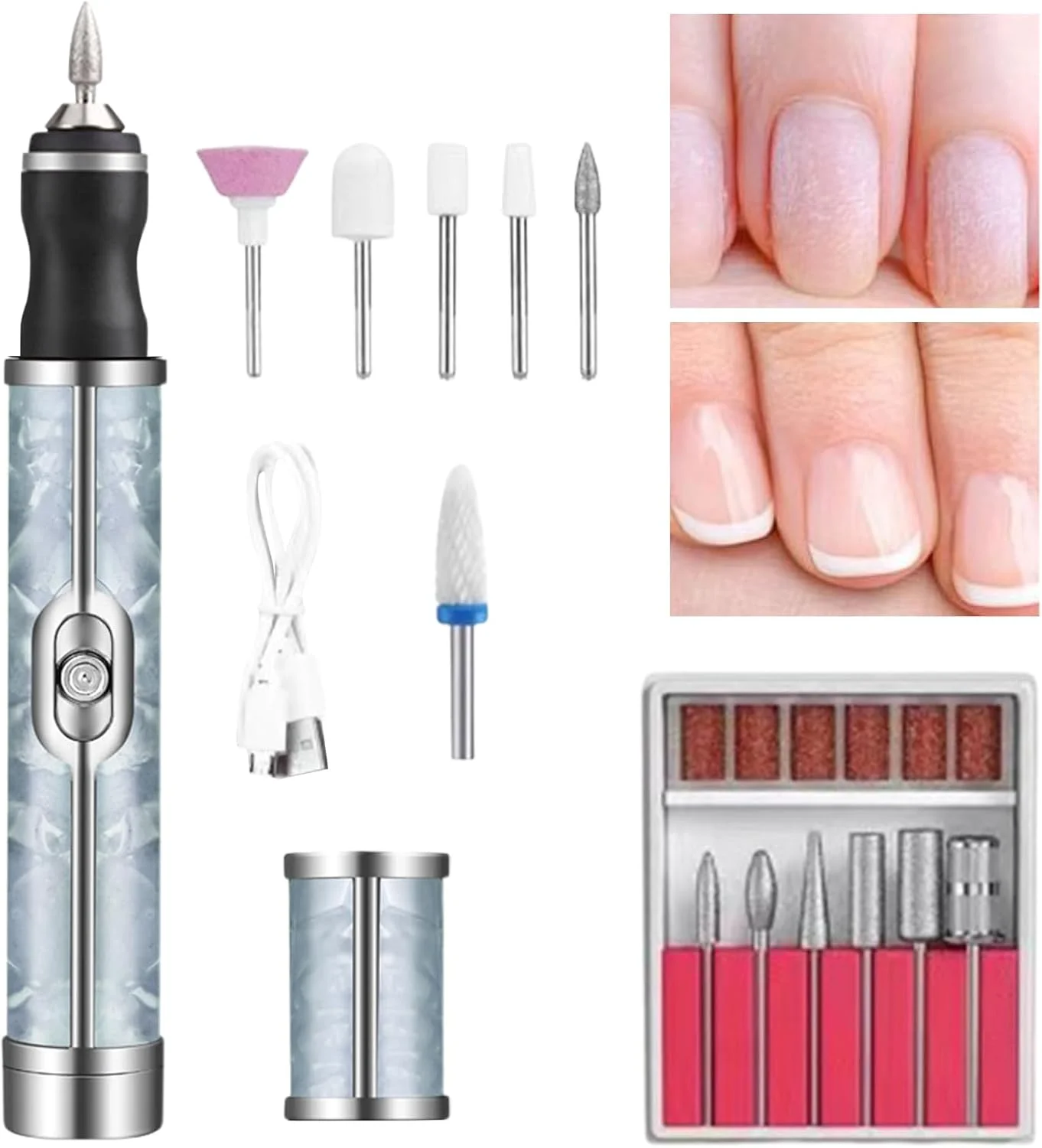 دستگاه سوهان برقی ناخن | ست سوهان برقی بی سیم ناخن - حرفه ای، لوازم جانبی مانیکور قابل شارژ USB، ابزار پدیکور برای از بین بردن لاک ژل و ناخن های اکریلیک