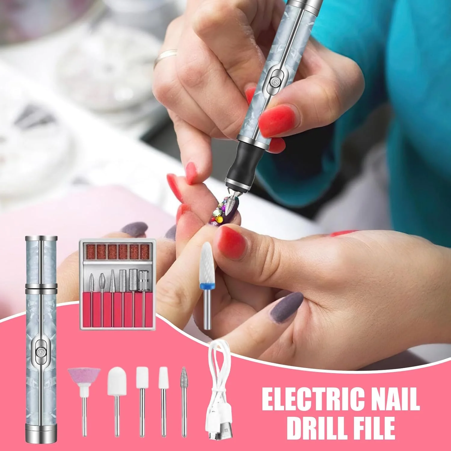 دستگاه سوهان برقی ناخن | ست سوهان برقی بی سیم ناخن - حرفه ای، لوازم جانبی مانیکور قابل شارژ USB، ابزار پدیکور برای از بین بردن لاک ژل و ناخن های اکریلیک