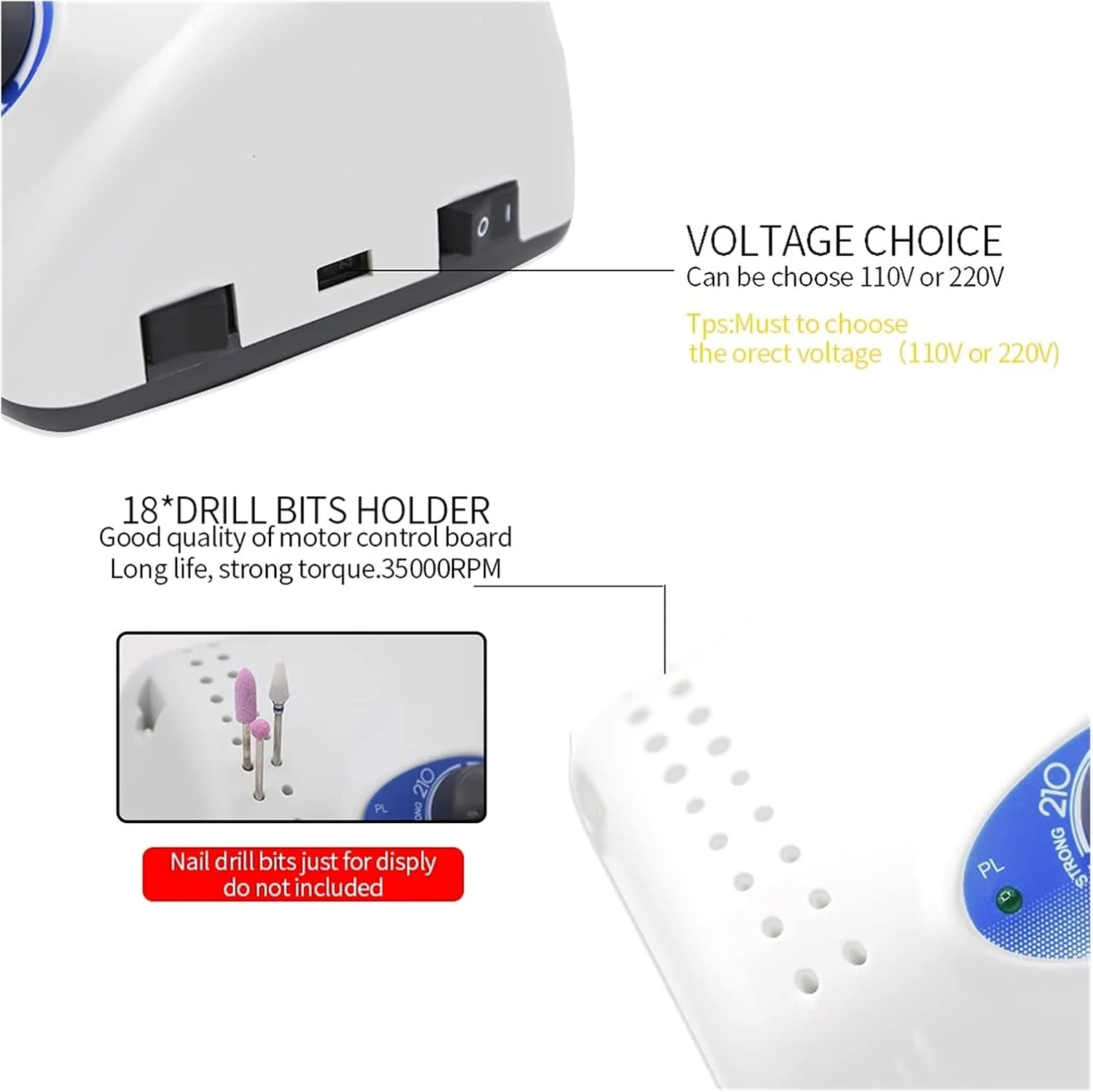 دستگاه سوهان برقی ناخن 65 وات، 35000 دور در دقیقه، دستگاه برش، فرز، مانیکور، پولیش، ابزار هنری ناخن برای ناخن های طبیعی و ژل پولیش