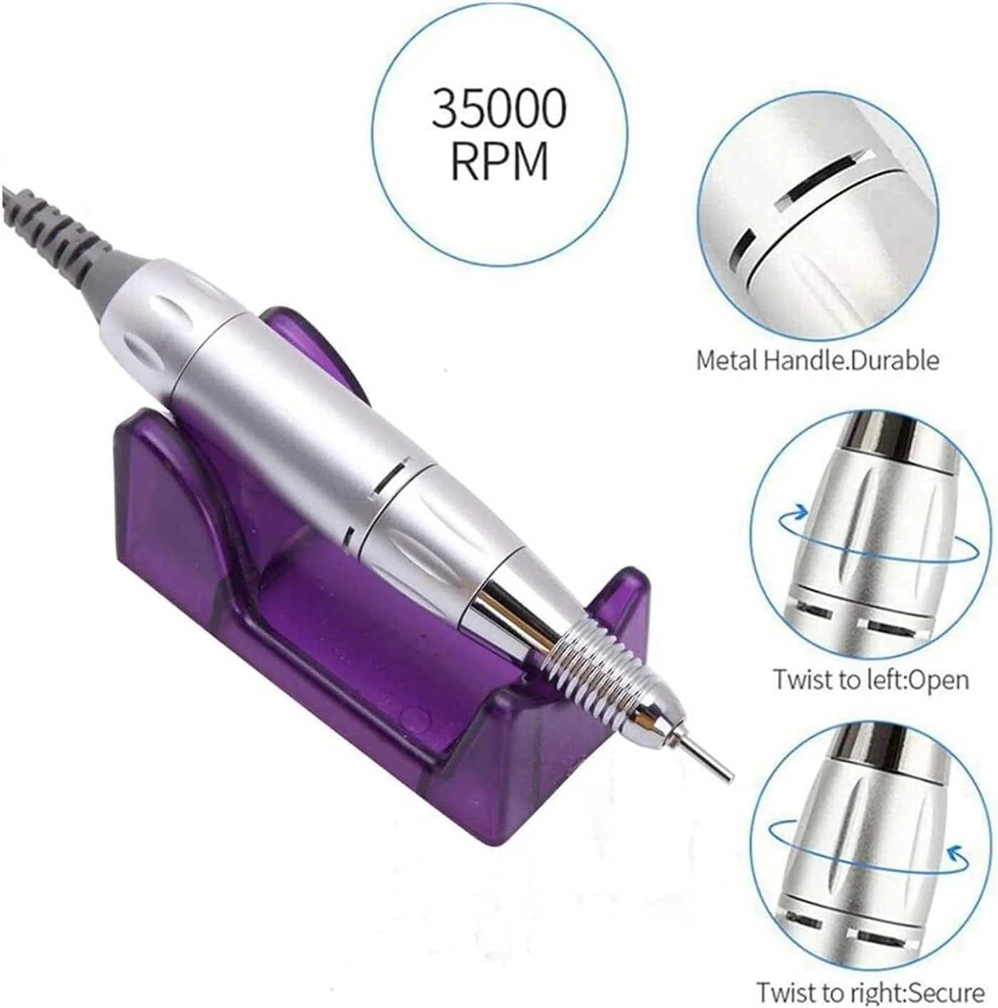 دستگاه مینی برقی مانیکور ناخن - ست قابل حمل USB شارژی برای پدیکور و مراقبت از ناخن، مناسب برای ناخن های اکریلیک و ژلی، 35000 دور در دقیقه (رنگ: سفید)