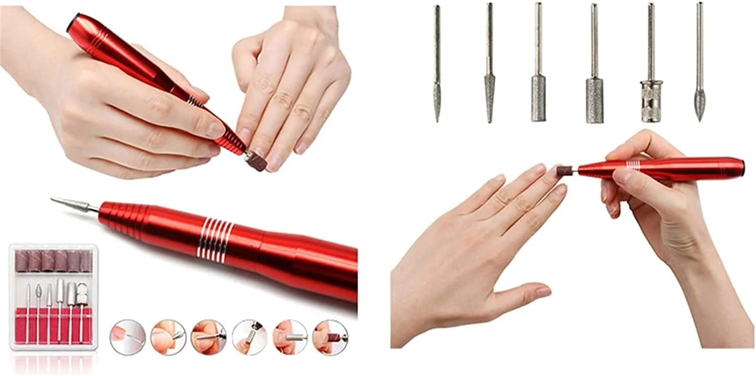 دستگاه سوهان برقی ناخن، کیت مانیکور و پدیکور با ابزارهای پولیش، پولیشر قابل حمل USB شارژی برای از بین بردن ناخن های ژلی آکریلیک، قرمز